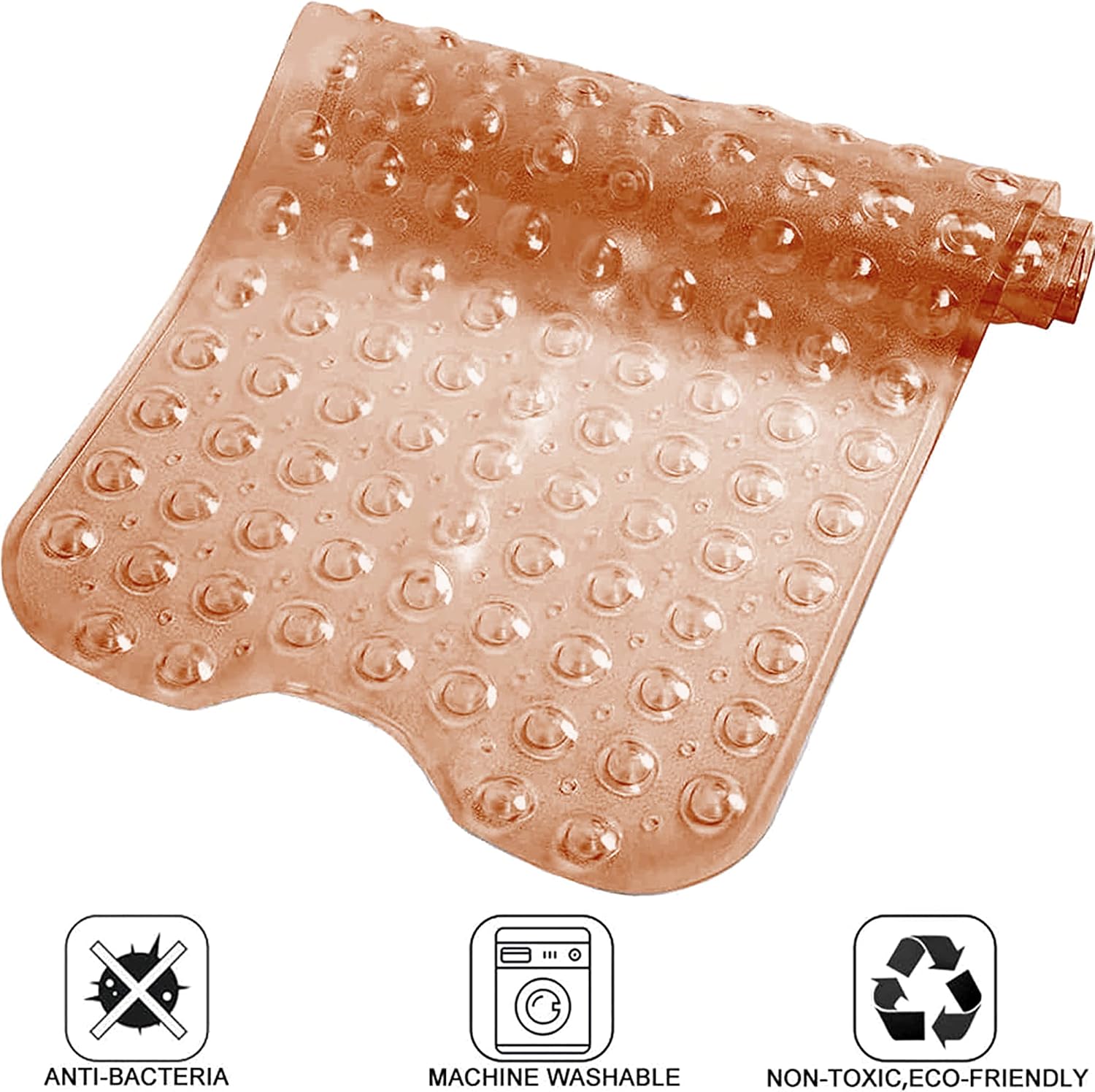 Tapetes para bañera y ducha, tapete de baño antideslizante extra largo (39 x 16 pulgadas), lavable a máquina para baño (marrón transparente)