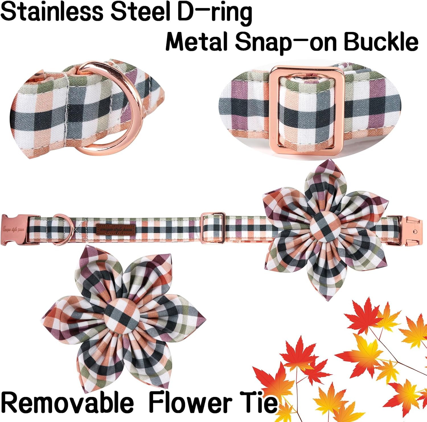 Unique Style Paws Collar de perro de algodón con lazo floral a cuadros coloridos collar de perro con pajarita para perros pequeños, medianos y