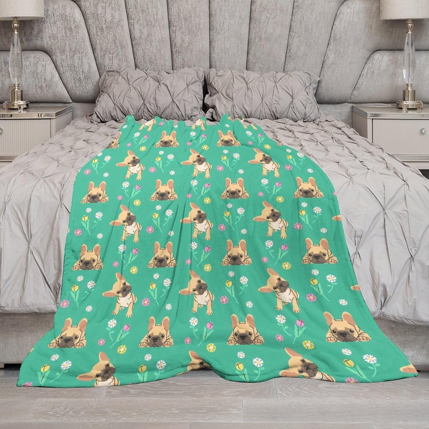 Manta de bulldog francés para cachorros, manta de microfelpa ultra suave, manta de microfibra polar para todas las estaciones, para cama, silla,