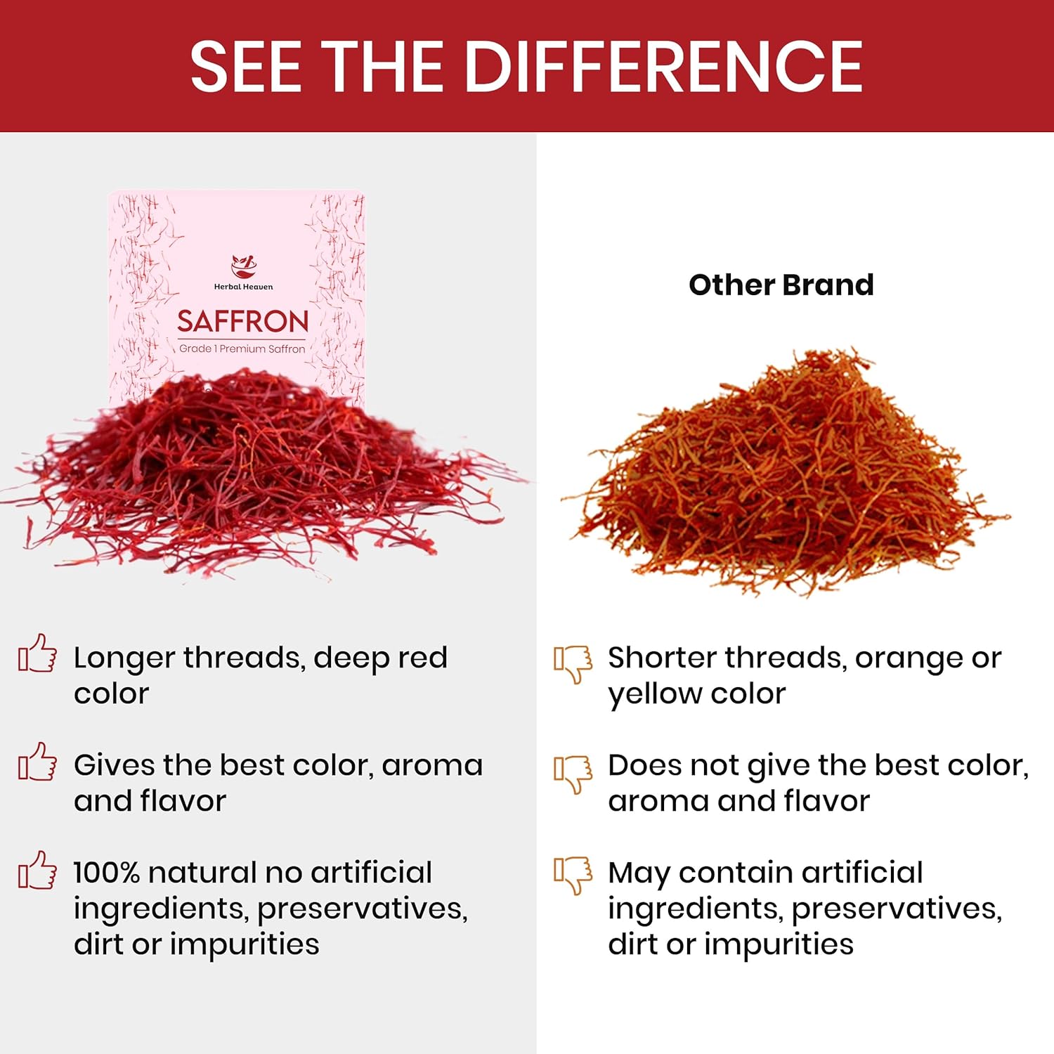Herbal Heaven Finest Pure Premium All Red Saffron Threads 2G azafrán dorado, azafrán Zaran para té, paella, arroz, postres, leche dorada y risotto