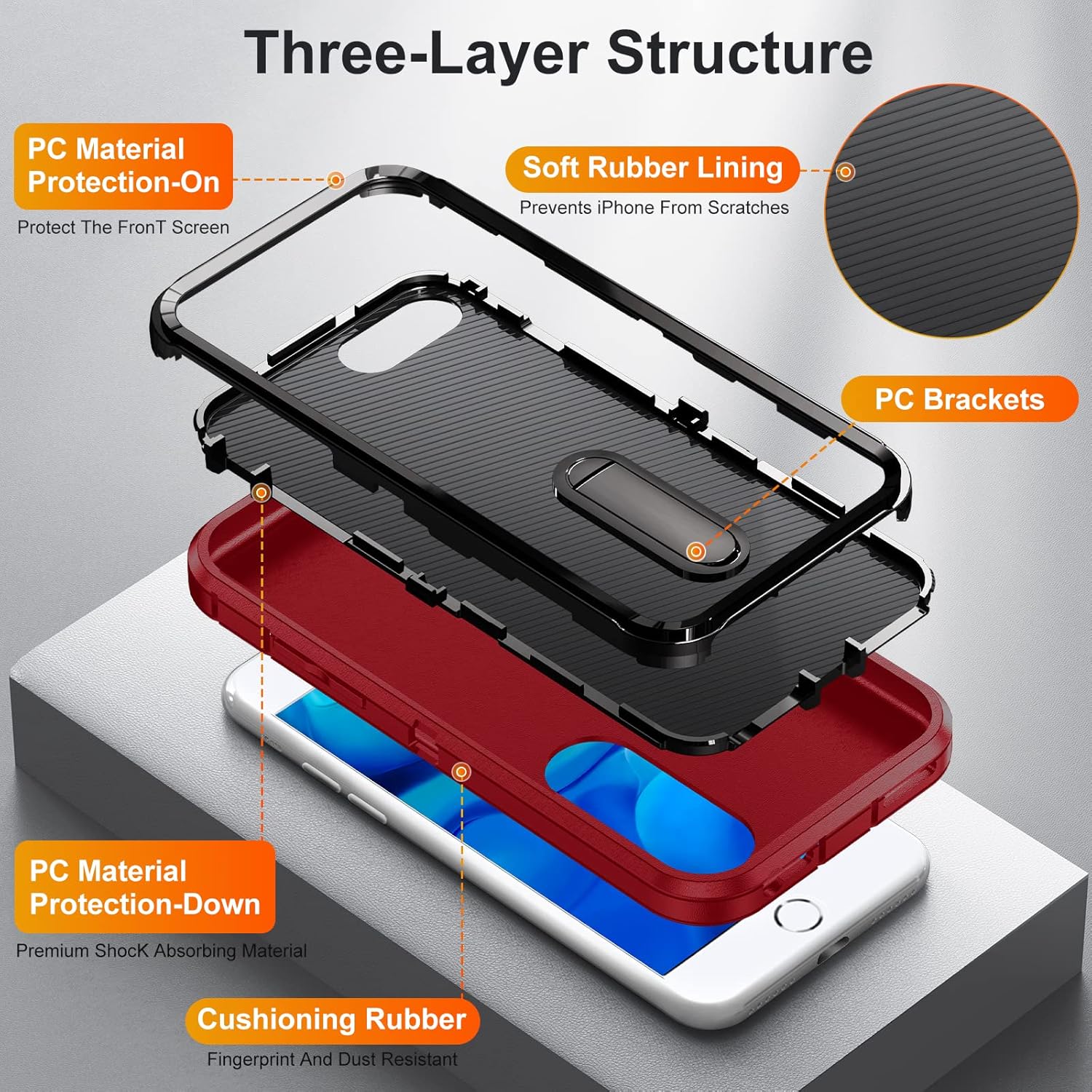 IDweel Funda para iPhone 8 Plus, funda para iPhone 7 Plus6S Plus6 Plus con soporte integrado, protección de alta resistencia a prueba de golpes,