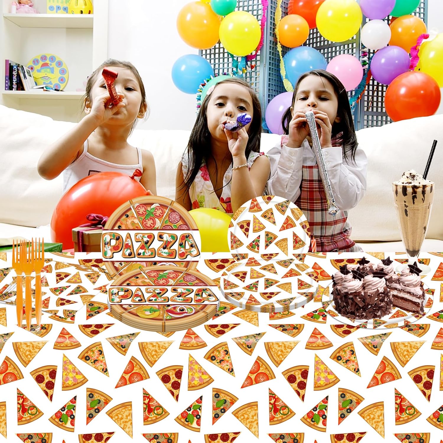 Suministros para fiestas de pizza, juego de vajilla de fiesta de pizza, incluye mantel de pizza, papel, platos, servilletas, tenedores para