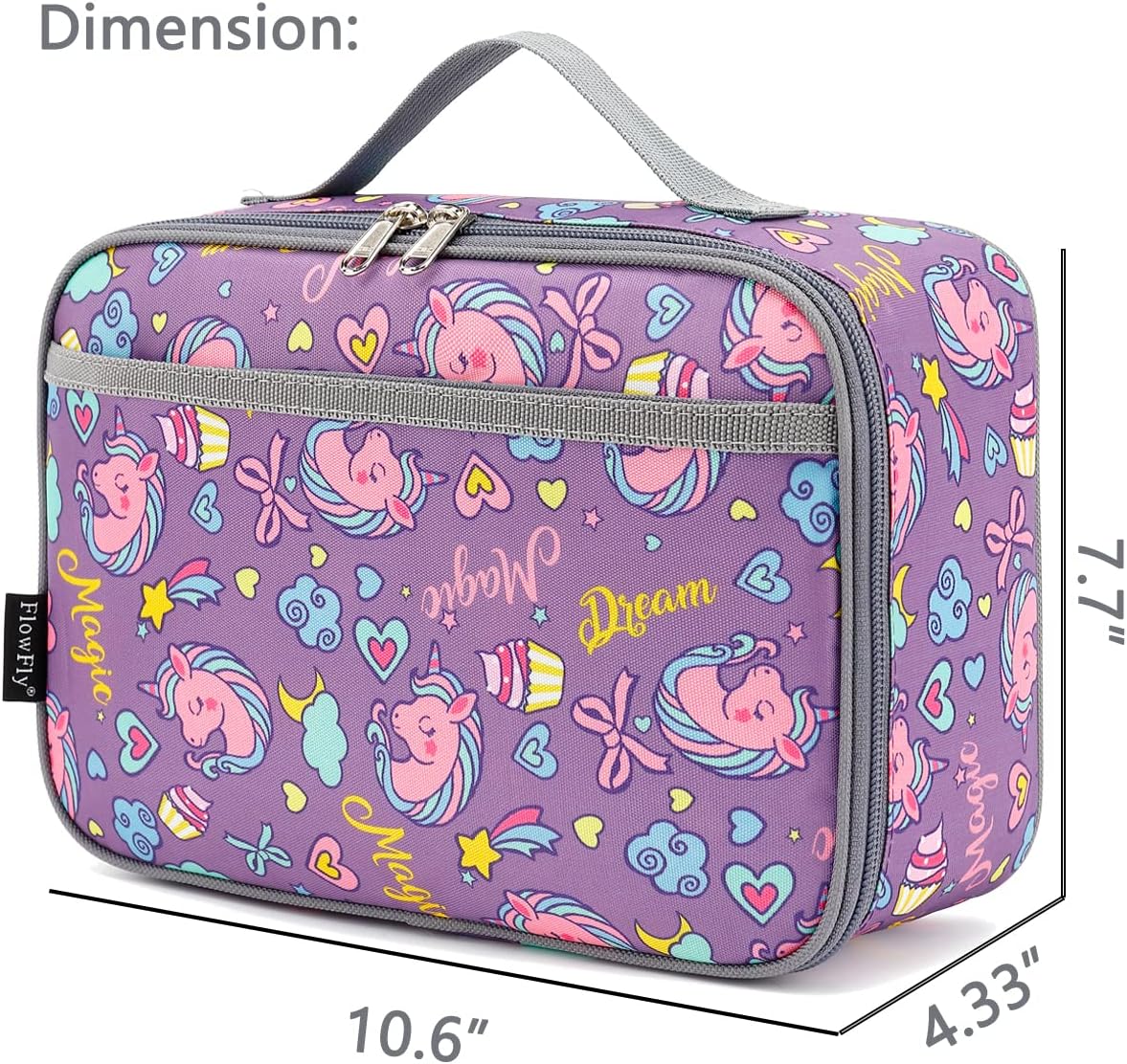 FlowFly – FlowFly – Lonchera térmica para niños, minihielera suave para el regreso a clases, lonchera para niñas, niños, unicornio morado
