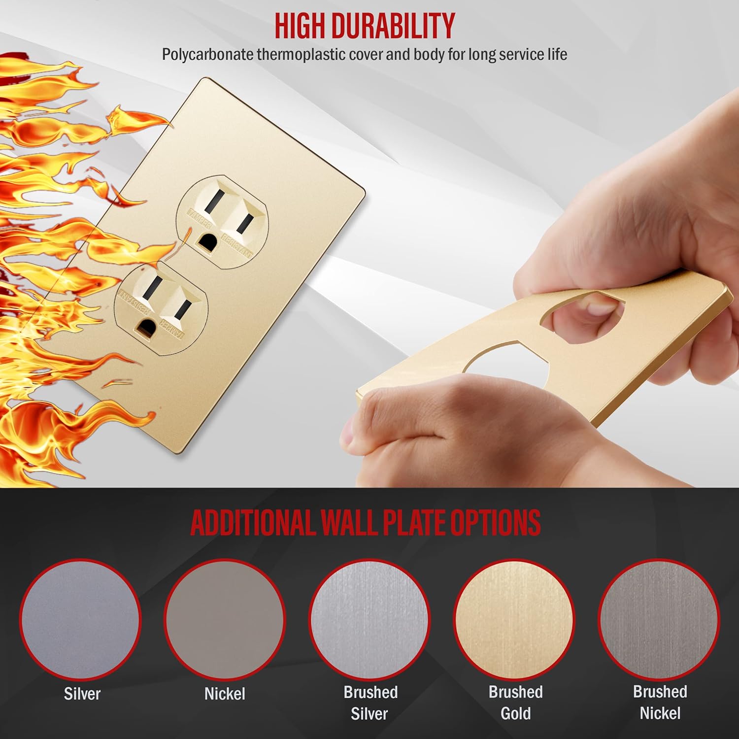 ENERLITES 61580-TR-GDWP – Receptáculo dúplex serie Elite con placa de pared sin tornillos, grado residencial, resistente a manipulaciones, 15 A 125