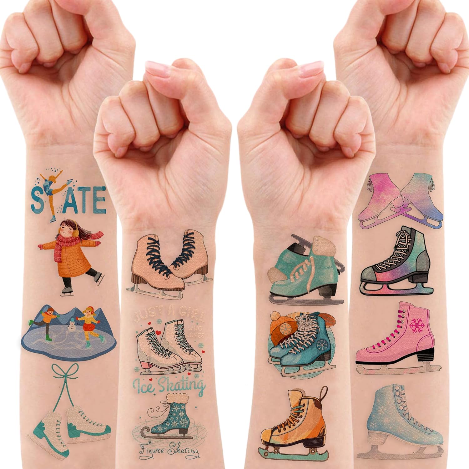 8 hojas (96 piezas) Patinaje sobre hielo Tatuajes temporales Tatuajes Temáticos Nieve Invierno Fiesta de Cumpleaños Decoraciones Favores Suministros