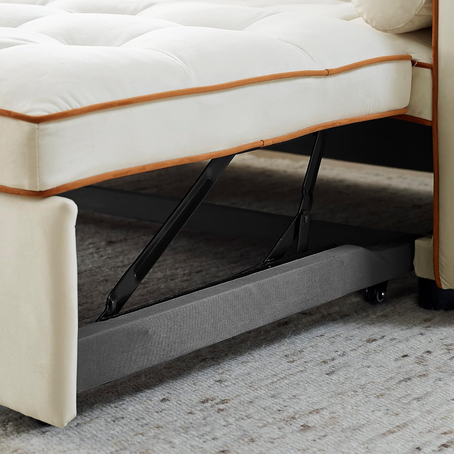 Sofá cama extraíble, color beige de 38.5 pulgadas de ancho + bolsillos laterales y almohadas lumbares