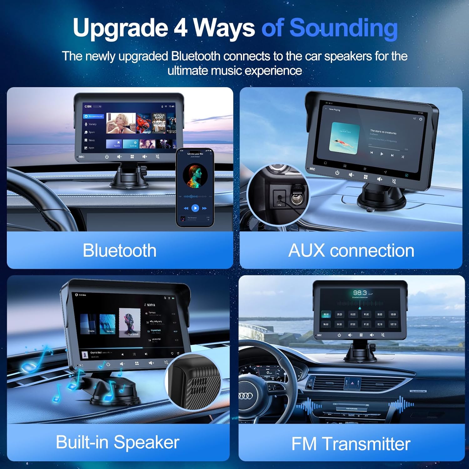 Portable Wireless Apple Carplay & Android Auto Car Stereo with Voice Control,7 Inch Touch Screen Double Din Stereo with Bluetooth, Multimedia