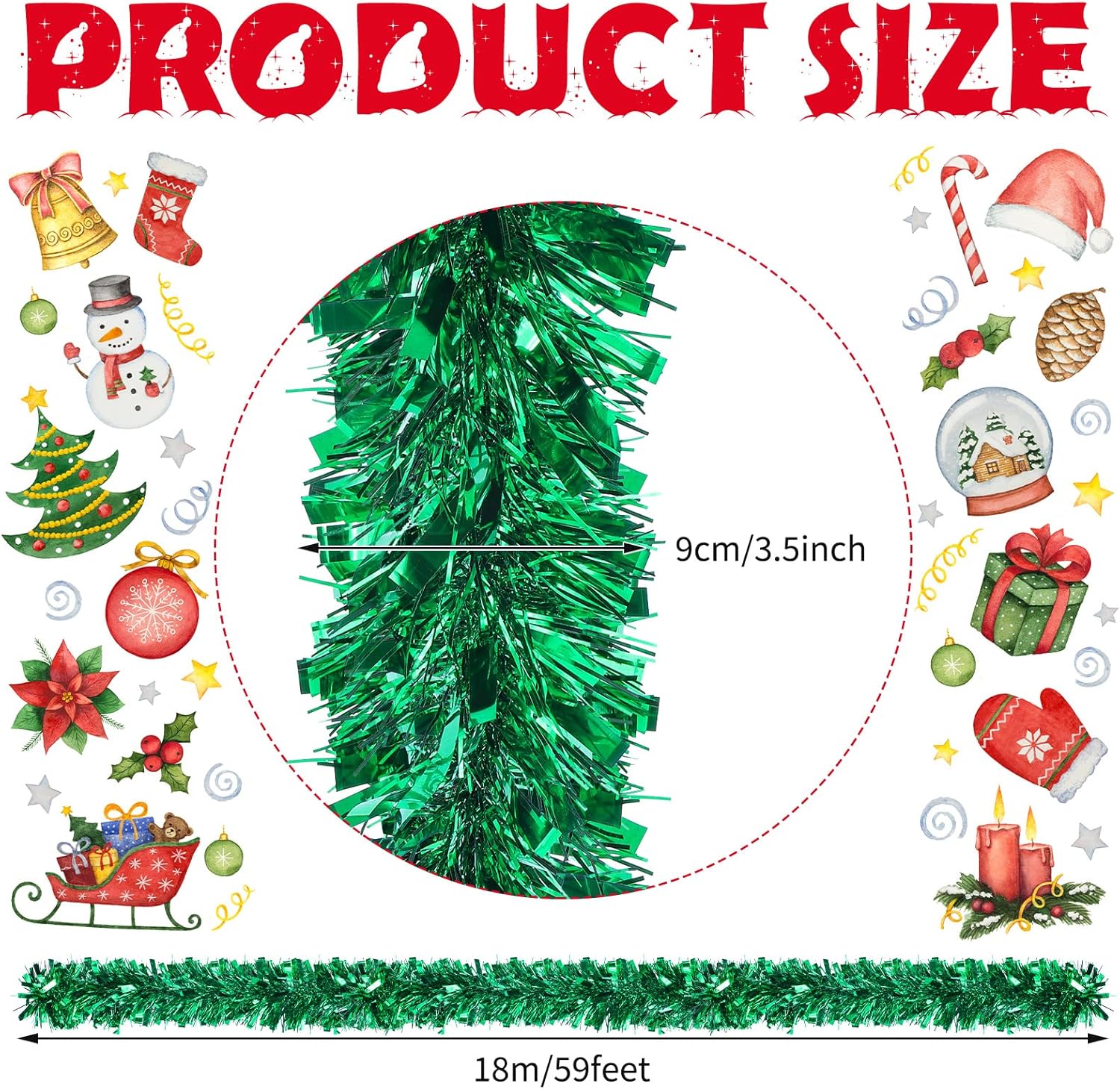 Guirnalda de oropel de Navidad de 59 pies con torsión metálica, guirnalda colgante brillante para árbol de Navidad, suministros de fiesta,