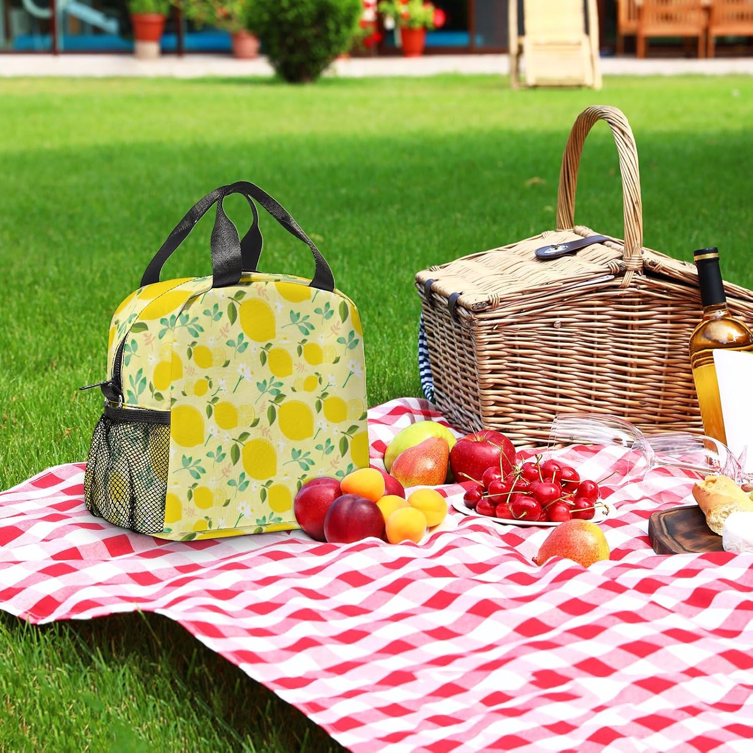 Loncheras aisladas a prueba de fugas para mujeres con correas para el hombro, bolsa de almuerzo con impresión 3D, lonchera grande reutilizable con