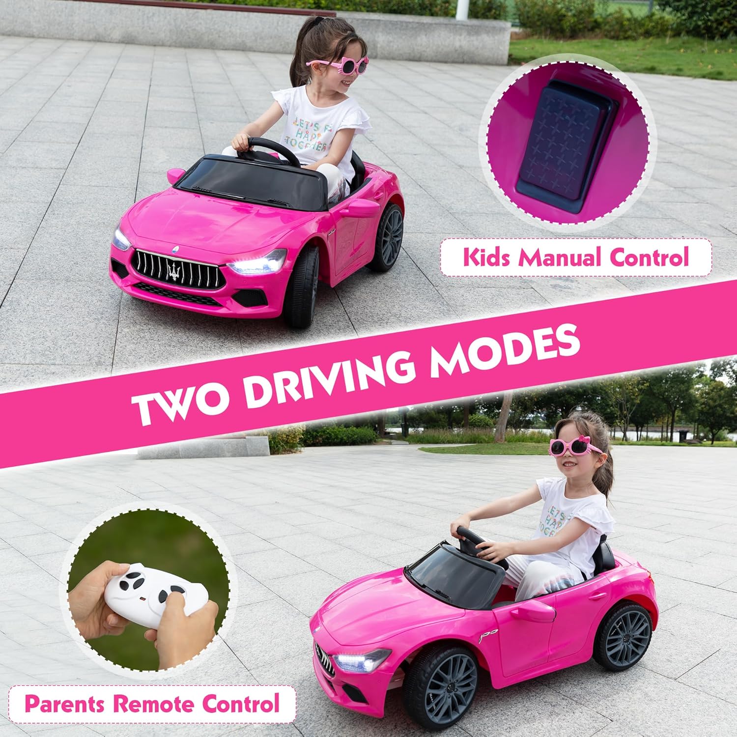 TOBBI Kids Ride on Car, 12V Licensed Maserati Ghibli, Electric Car for Boy Girl with Remote Control, 3 Speeds, Music, Bright Lights, MP3, USB,