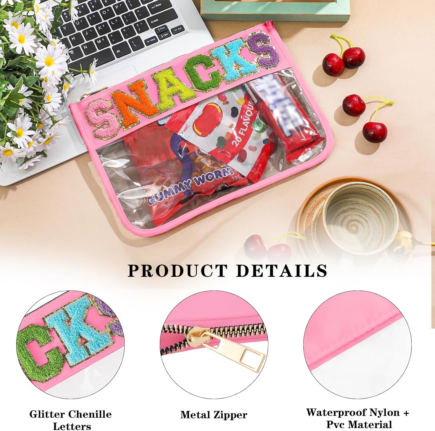 DYSHAYEN Bolsa de felpilla transparente con cremallera para viajes, bolsa de cosméticos transparente de nailon, bolsa de viaje de maquillaje para