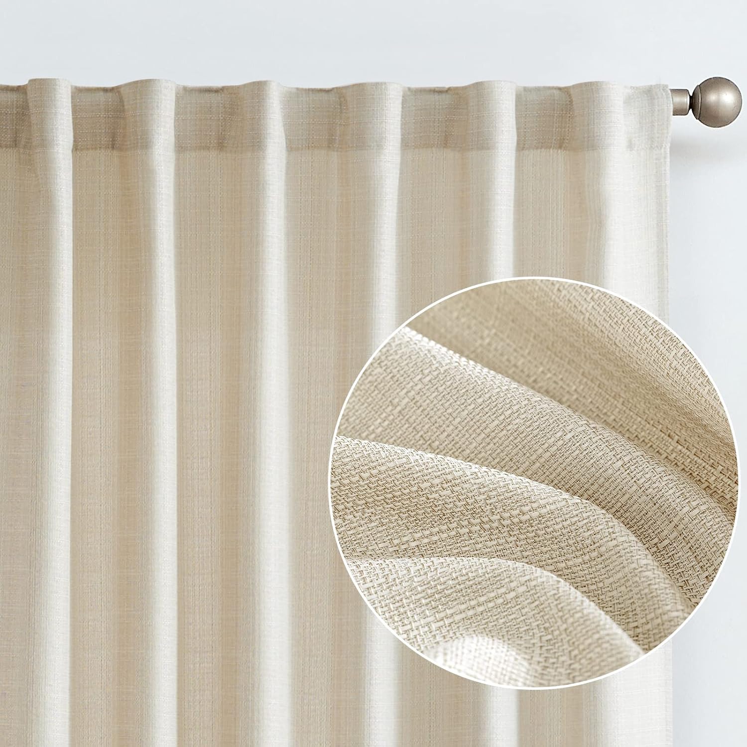 jinchan Cortinas para sala de estar, dormitorio, cortinas texturizadas de lino de 84 pulgadas de largo, 2 paneles de cortinas de granja beige,