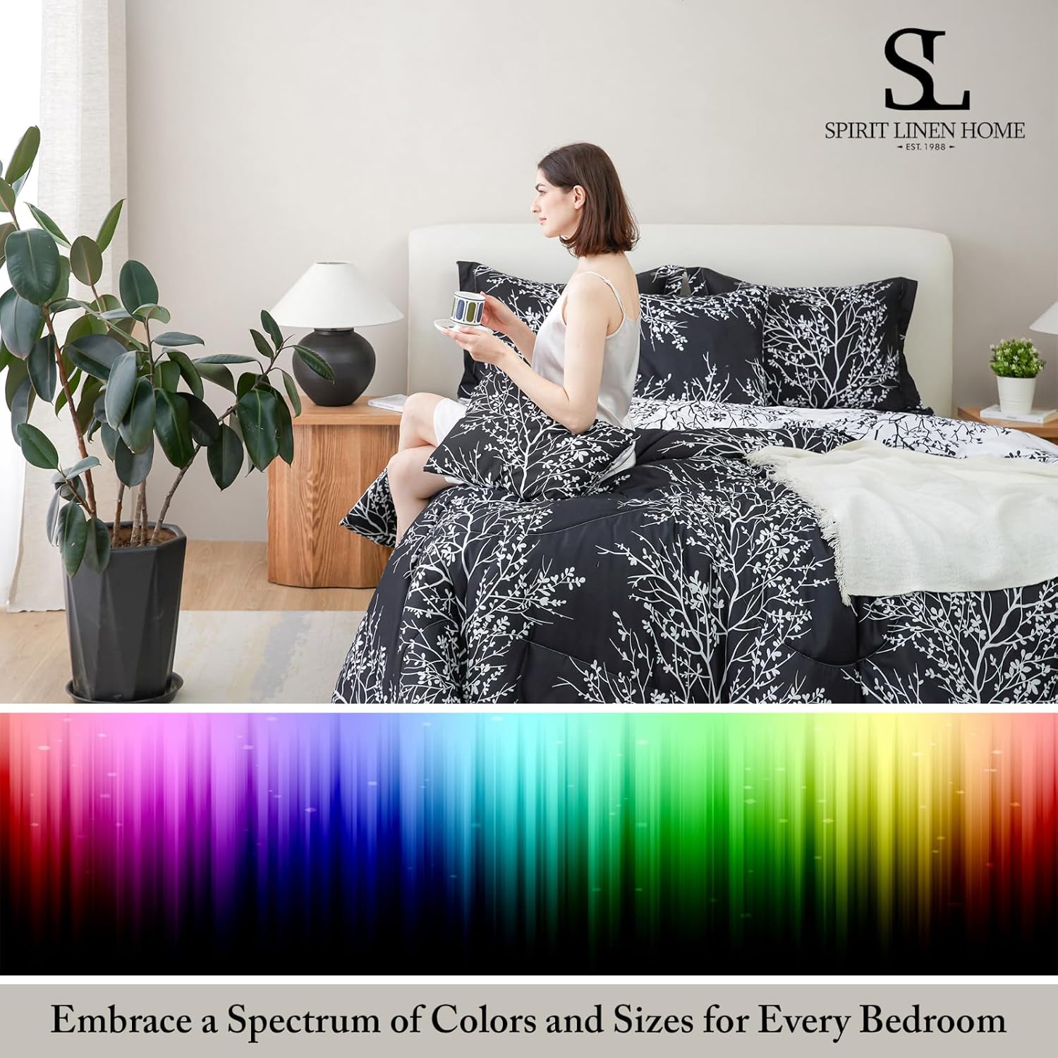 Spirit Linen – Juego de edredón con estampado de árboles y textura suave de la Colección Baby Platino