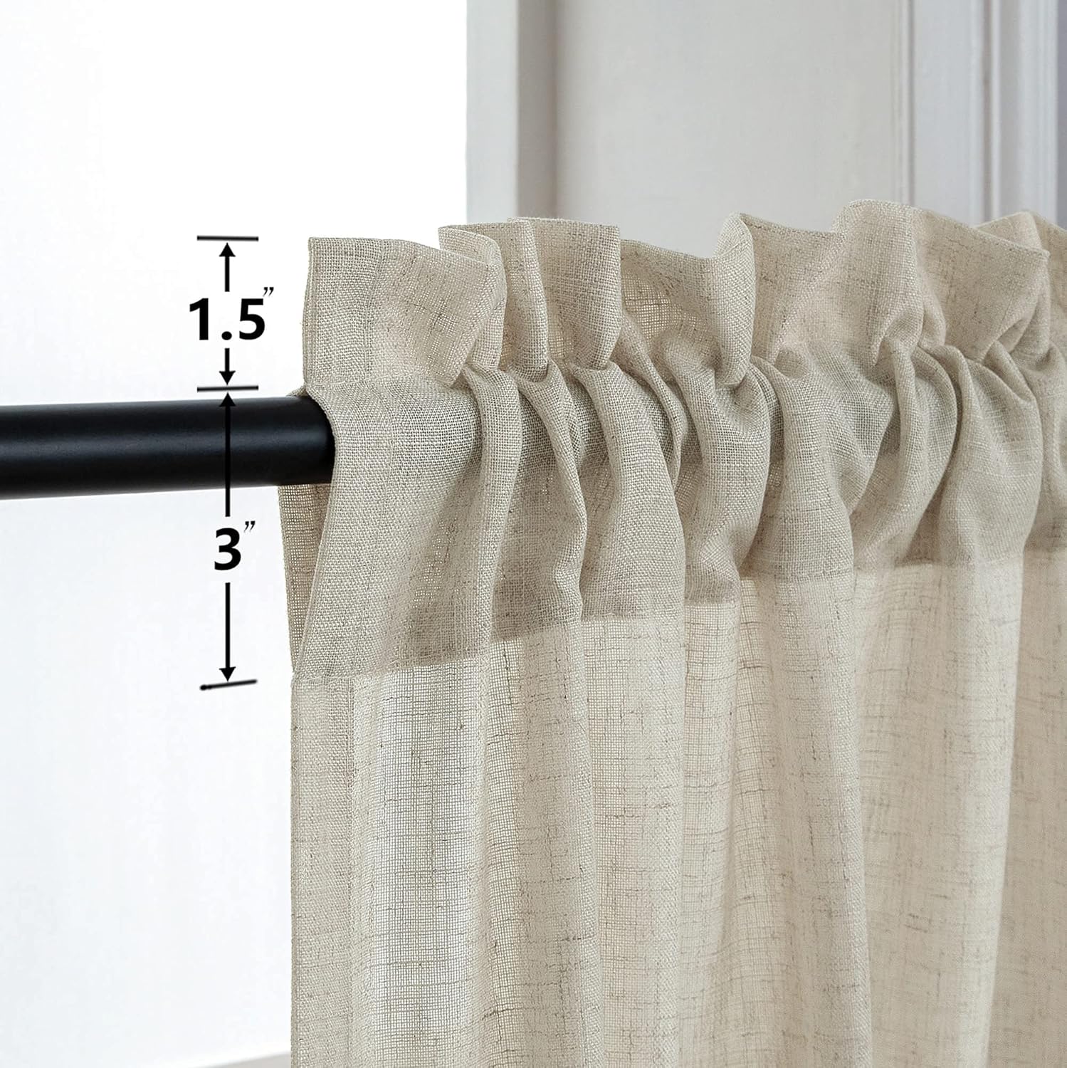 Cortinas largas de lino transparentes de lino de 120 pulgadas de largo para comedor, 2 paneles con bolsillo para barra, cortinas texturizadas de