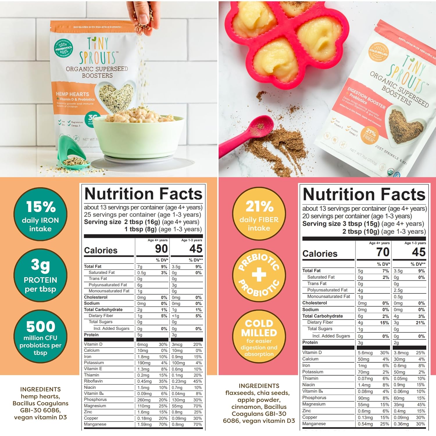 Superseed – Paquete variado con vitamina D + PROBIÓTICOS, proteína de fibra prebiótica Omega-3, semillas para bebés de 6 meses y niños pequeños para