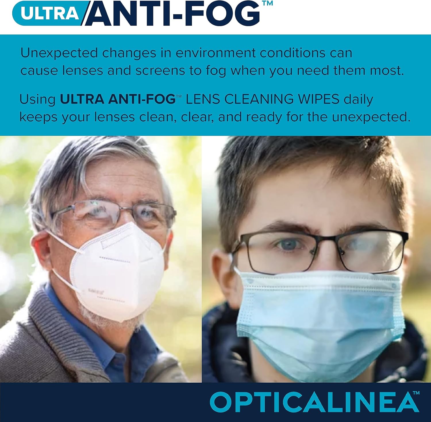 OPTICALINEA Toallitas de limpieza de lentes ultra antivaho l Toallitas antiniebla prehumedecidas para lentes, gafas de sol, gafas, pantallas, lentes