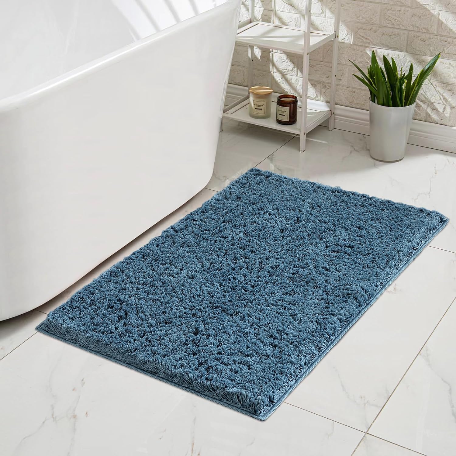 Alfombras de baño de color azul polvoriento, antideslizantes, ultra suaves y esponjosas, lavables para baño, alfombras de microfibra de felpa para