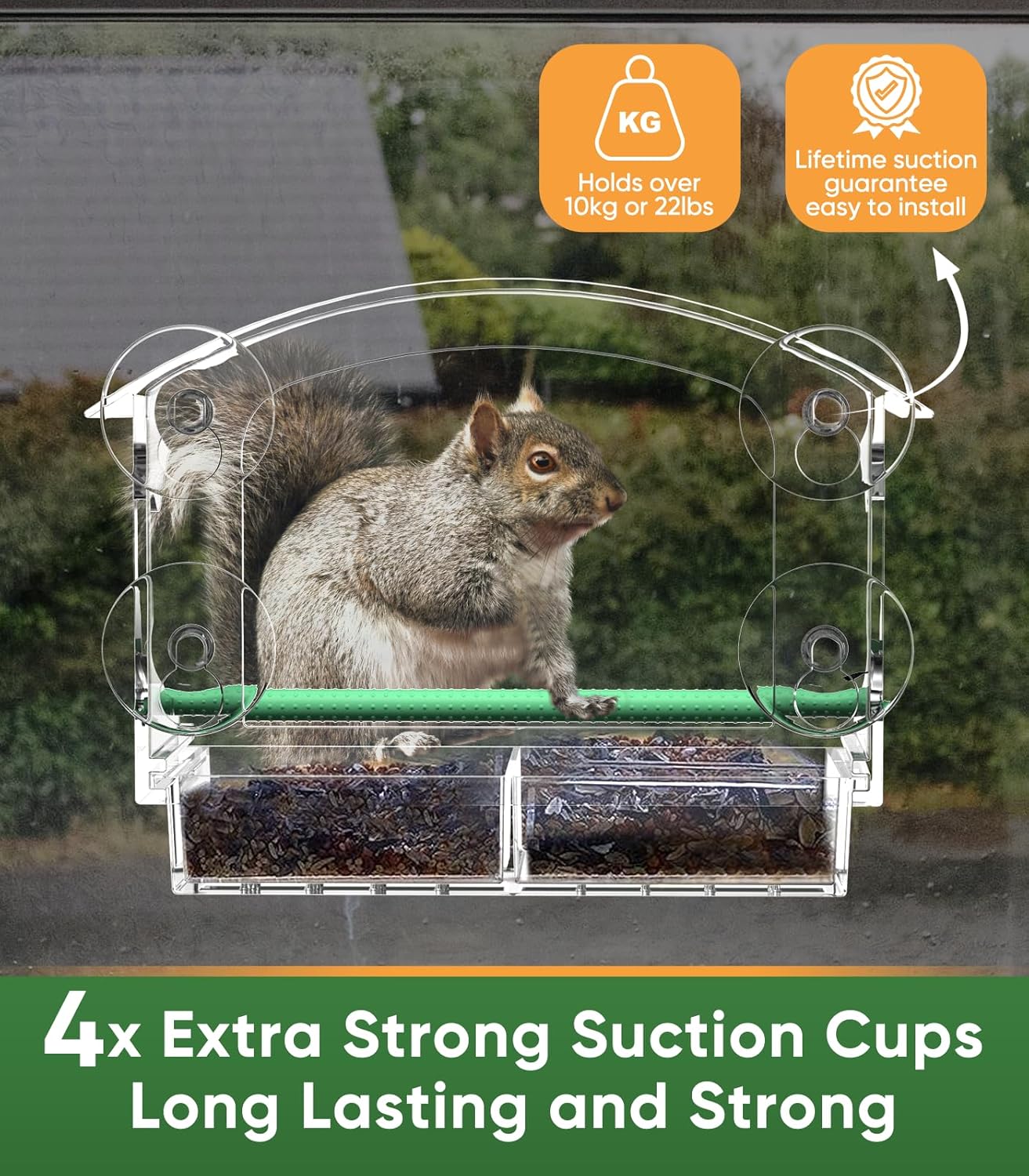 Comedero para pájaros con 4 ventosas fuertes, comedero para pájaros de ventana transparente para exteriores, casa de pájaros de acrílico para