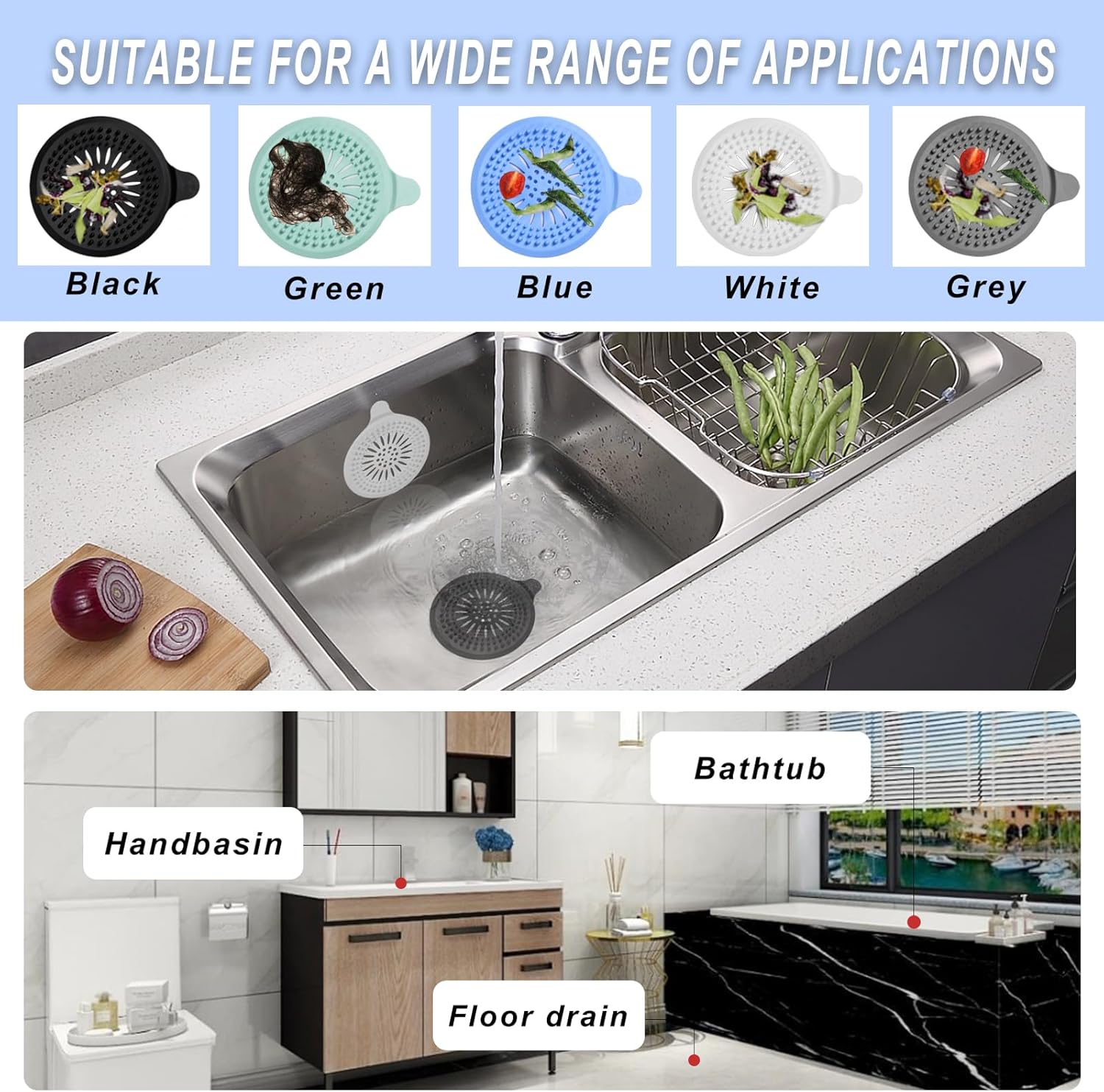 Recogedor de pelo de drenaje, cubierta de drenaje de ducha de silicona duradera para baño, fregadero, ducha, bañera (paquete de 5)