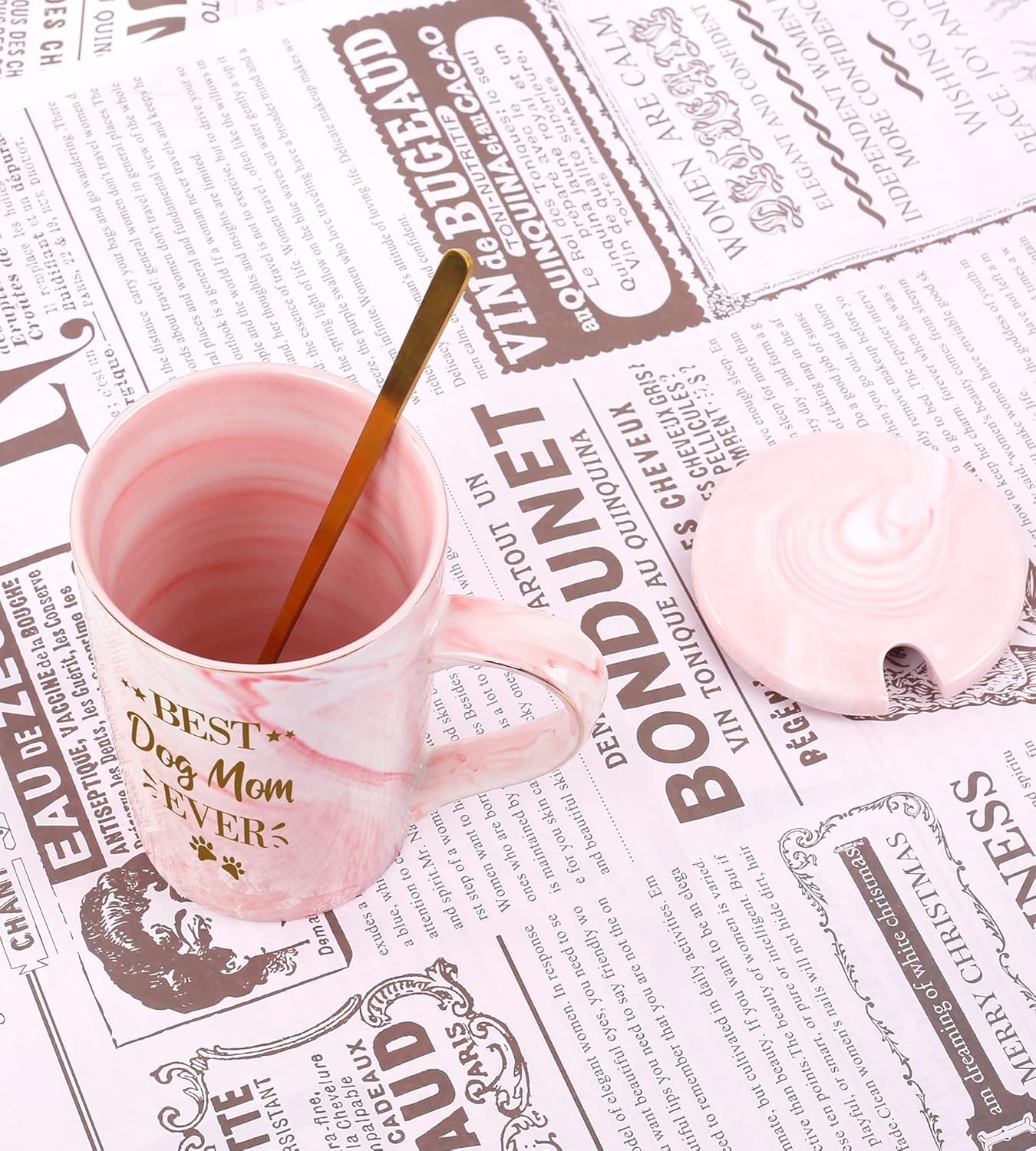 RosieLily Best Dog Mom Ever – Tazas de café para mujeres, divertidas tazas de cerámica con diseño de mármol, regalos de cumpleaños para amantes de