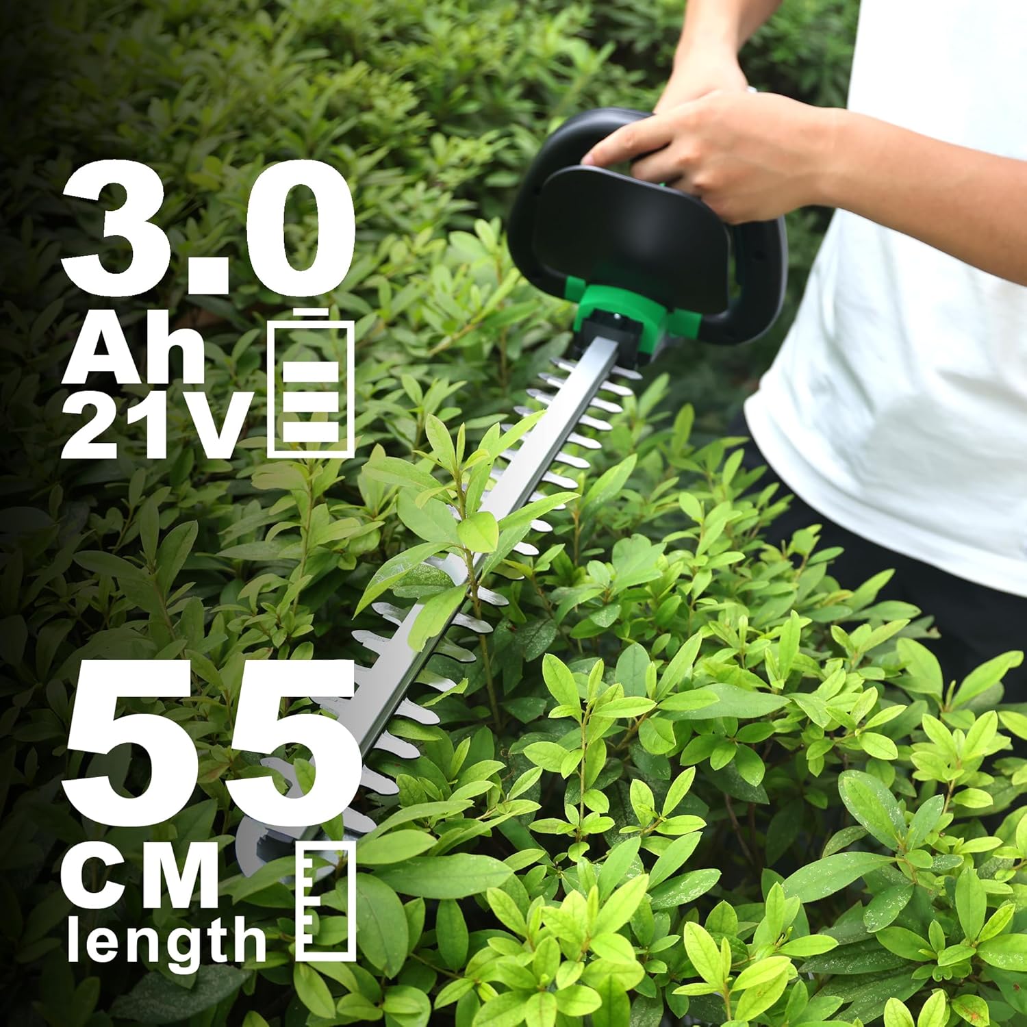 CaliGreen Tools – Cortasetos de corte láser inalámbrico de 21 V, 22 pulgadas, batería de 3.0 Ah y cargador incluidos