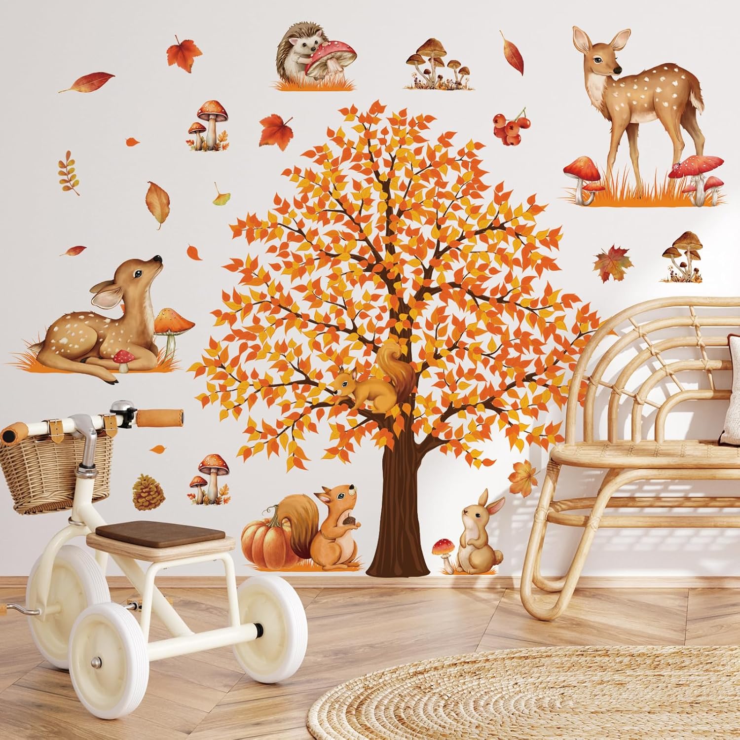 4 hojas de calcomanías de pared de árbol grande de otoño, árbol de arce, bosque de otoño, calcomanías de pared de bricolaje para despegar y pegar,