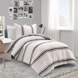 Lush Decor Juego de edredón reversible de algodón a rayas, juego de 2 piezas, individual XL, negro, juego de ropa de cama individual, decoración de Lush Decor Juego de edredón reversible de algodón a rayas, juego de 2 piezas, individual XL, negro, juego de ropa de cama individual, decoración de
