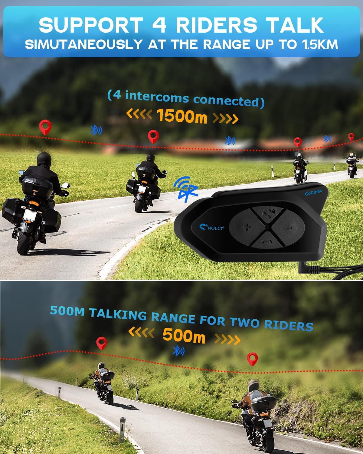 BOYISEN NOECI GOCOM4 – Auriculares Bluetooth para motocicleta – NOECI GOCOM4 4 Riders Compartir música y conversación en grupo simultáneamente Casco