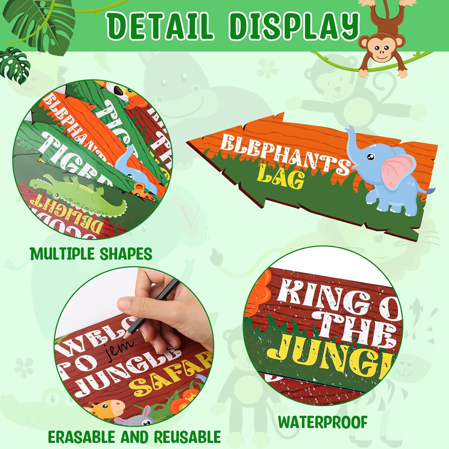 Hooqict 20 carteles de fiesta de safari para decoraciones de fiesta de selva, decoraciones de safari, letreros direccionales para aula, animales