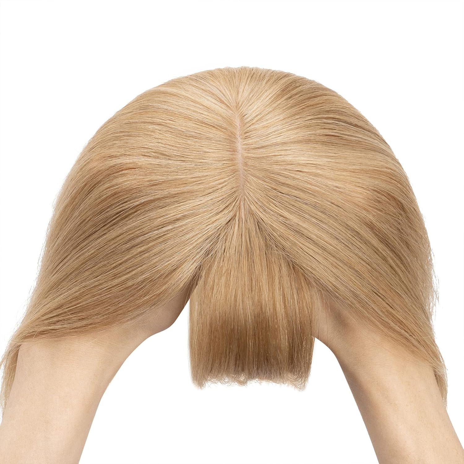 S-noilite Toppers para el cabello humano real con flequillo, 6 pulgadas, color rubio oscuro #27, base de seda, clip en la parte superior para
