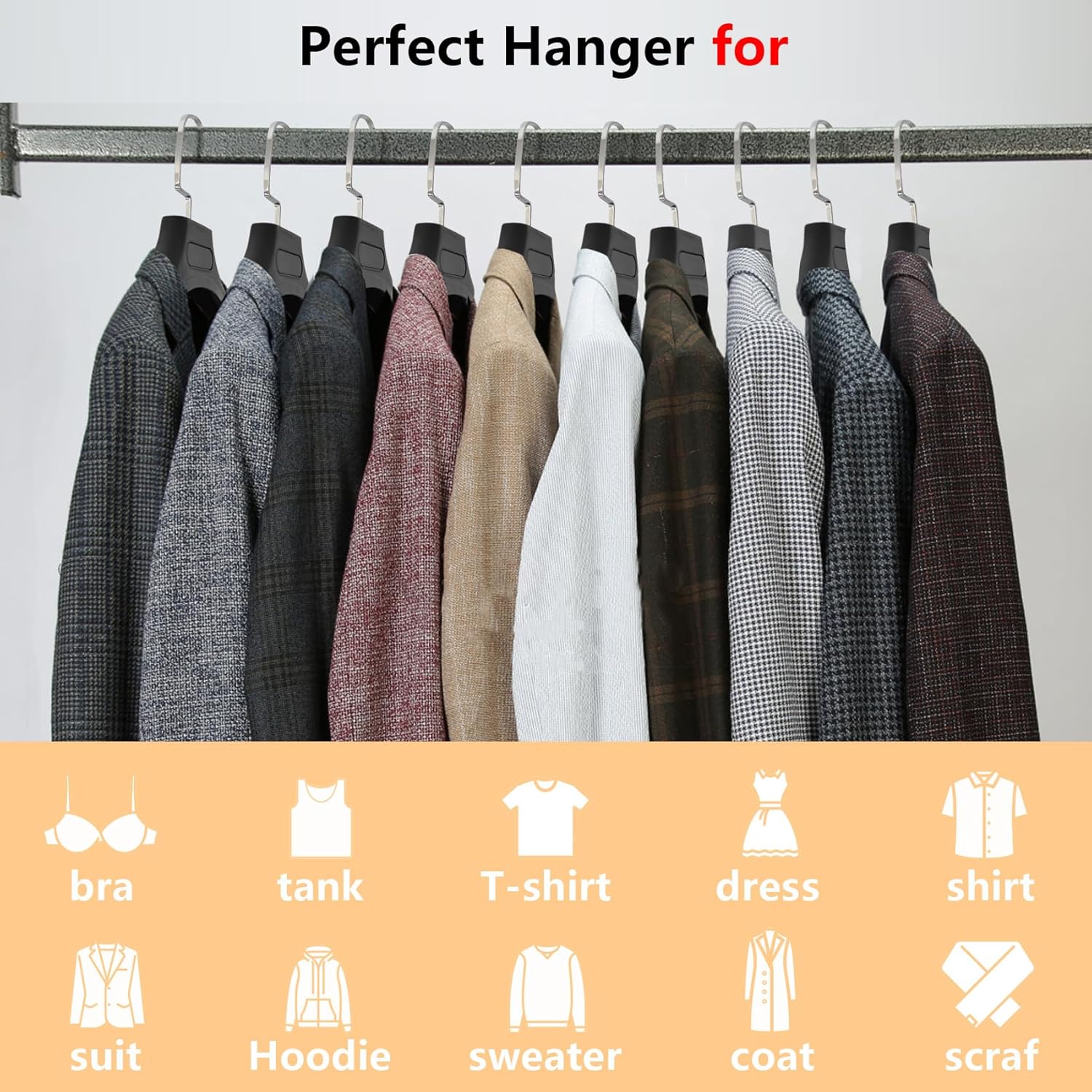 DEDU Perchas de traje para hombres, paquete de 40 perchas para suéteres, sin protuberancia, antideslizantes, ancho de 17.7 pulgadas, perchas de