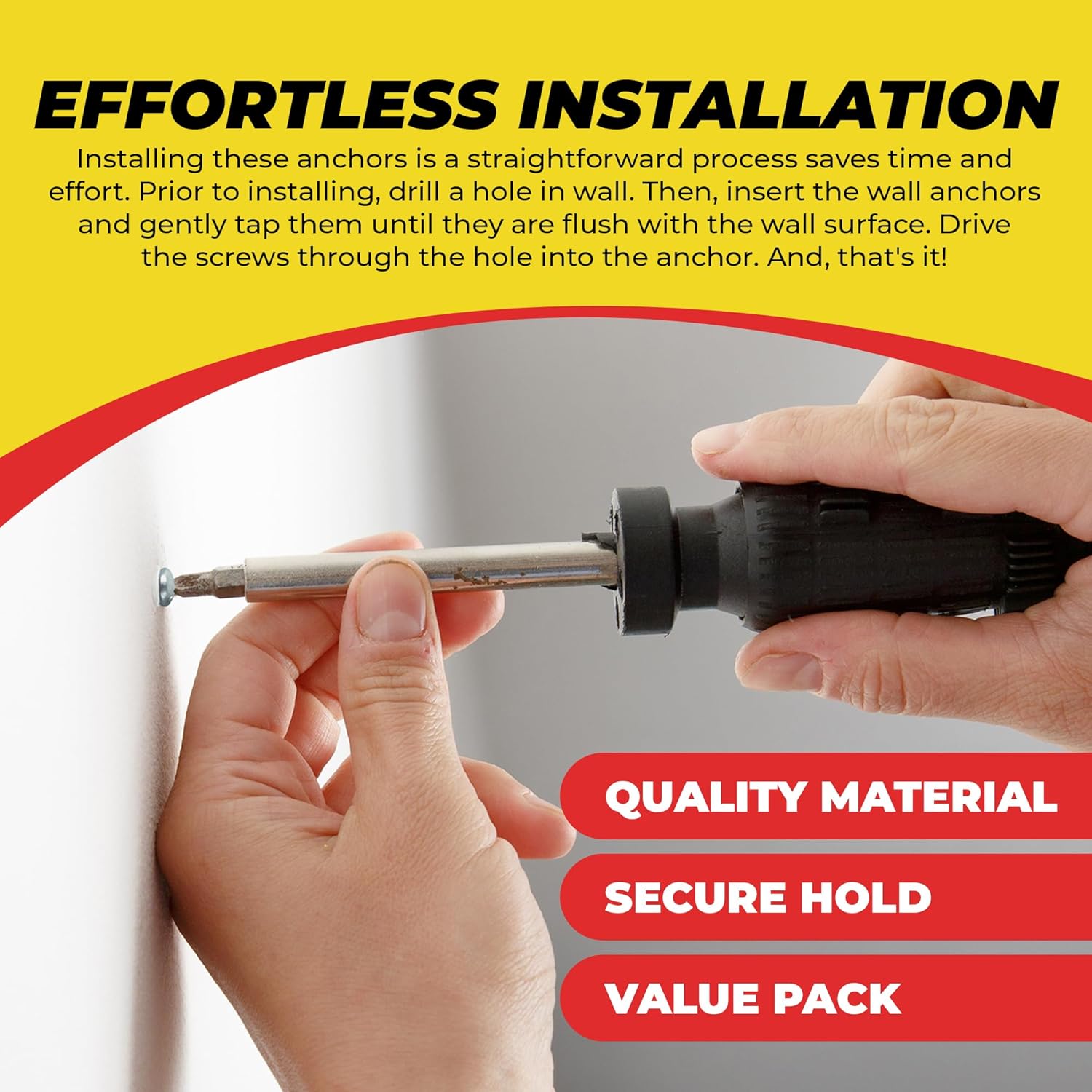 Qualihome Kit de anclaje de plástico acanalado para paneles de yeso, anclajes de pared y tornillos para paneles de yeso, incluye anclajes y