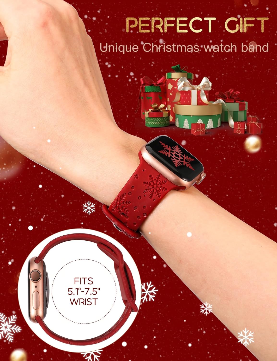 Wearlizer Paquete de 3 bandas grabadas con copos de nieve compatibles con Apple Watch Band de 41401.496 in 4544421.929 in para mujer, correa