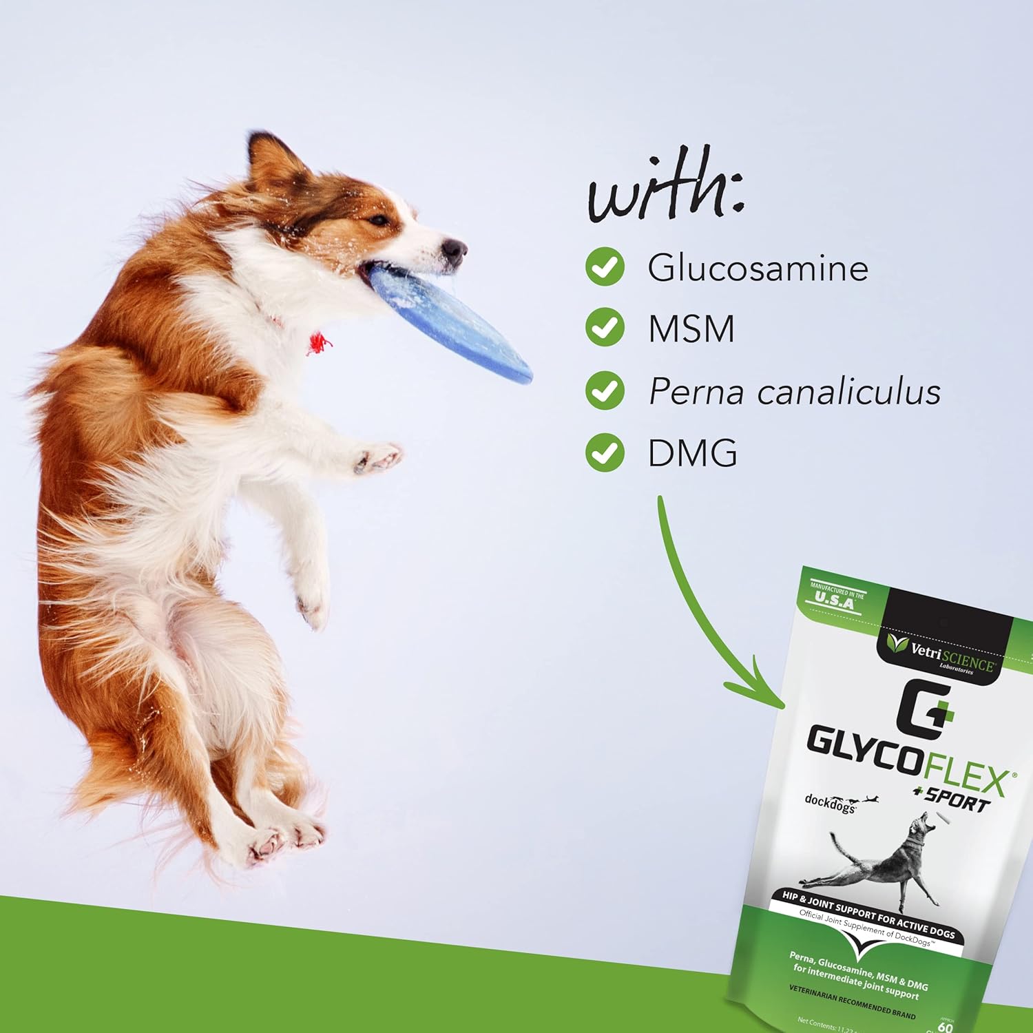 VetriScience GlycoFlex Sport – Suplemento deportivo para cadera y articulaciones para perros, masticables de apoyo articular con mejillón de labios