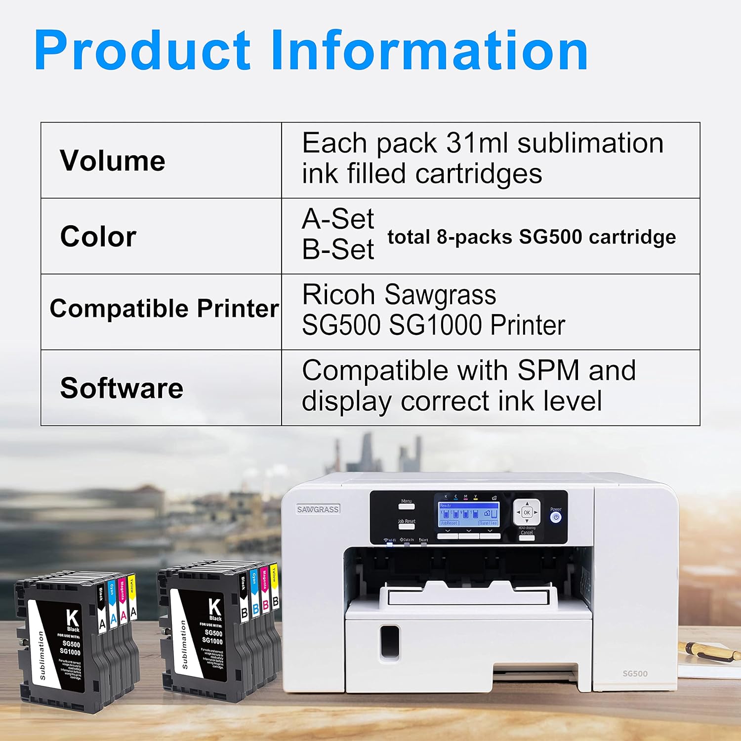 Aomya SG500 SG1000 – Cartucho de tinta de sublimación de chip actualizado compatible con impresora Sawgrass Virtuoso SG500 SG1000 (2 negros, 2 cian,