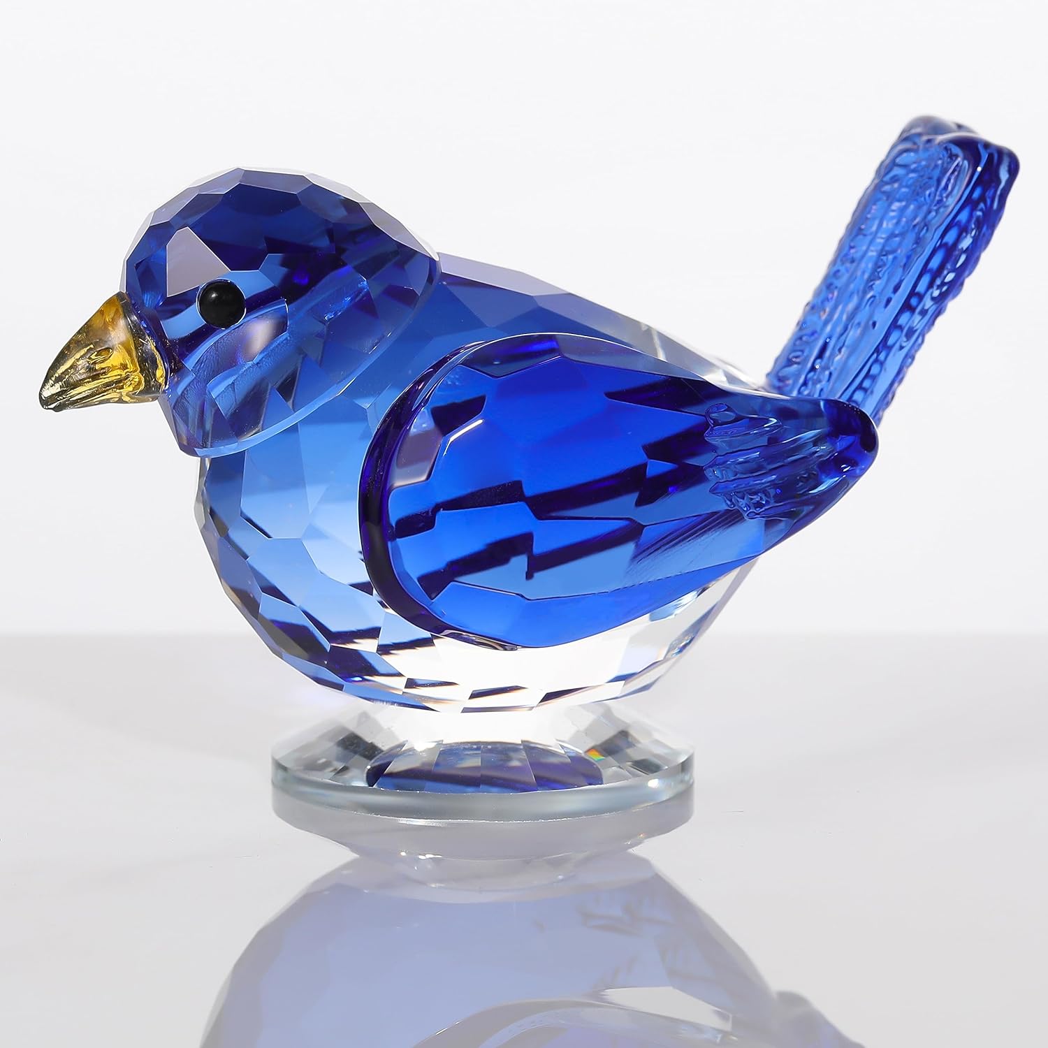 Qianwei Figura de pájaro de cristal azul coleccionable  Figuras de animales de cristal hechas a mano con cristal para oficina, escritorio, mesa,