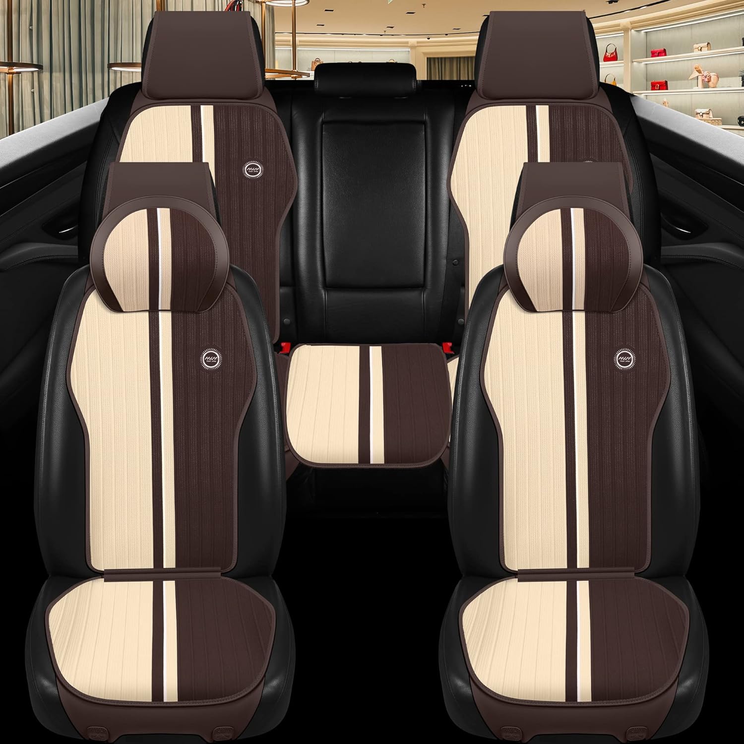 Red Rain Funda universal para asiento de automóvil, color marrón, a la moda, protección de asiento de malla, 11 unidades, ventilada, con