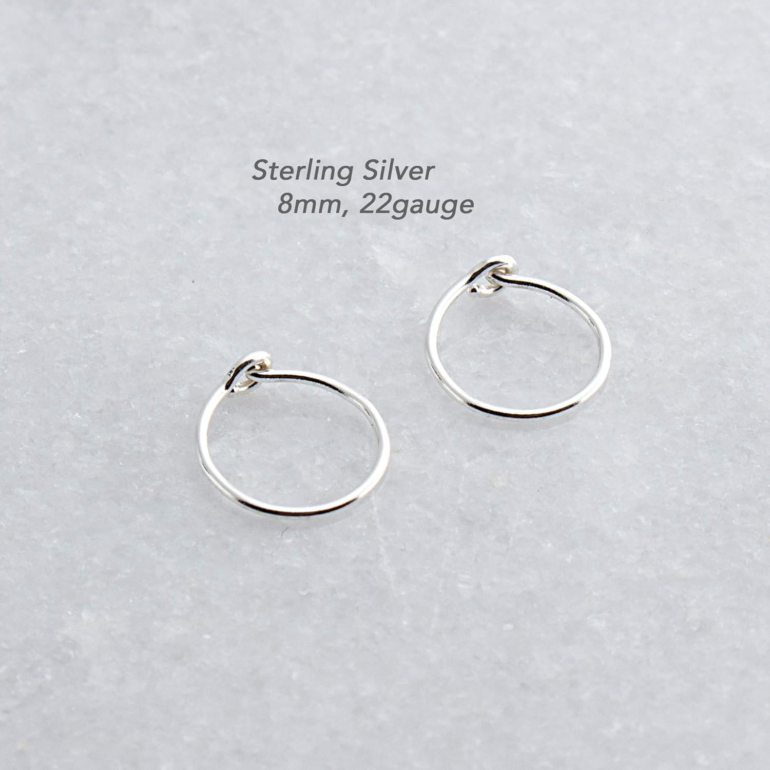 8mm Sterling Silver Open Hoop Hugger Small Cartilage Tragus Earrings Thin 22 Gauge Snap