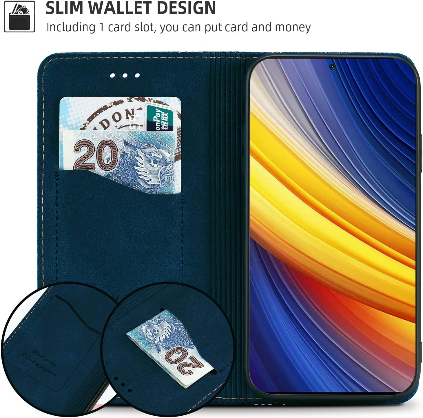 Funda para Xiaomi Poco X3 X3 Pro, funda tipo cartera con cierre magnético con tarjetero Xiaomi Poco X3 NFC Flip Folio funda protectora de TPU a