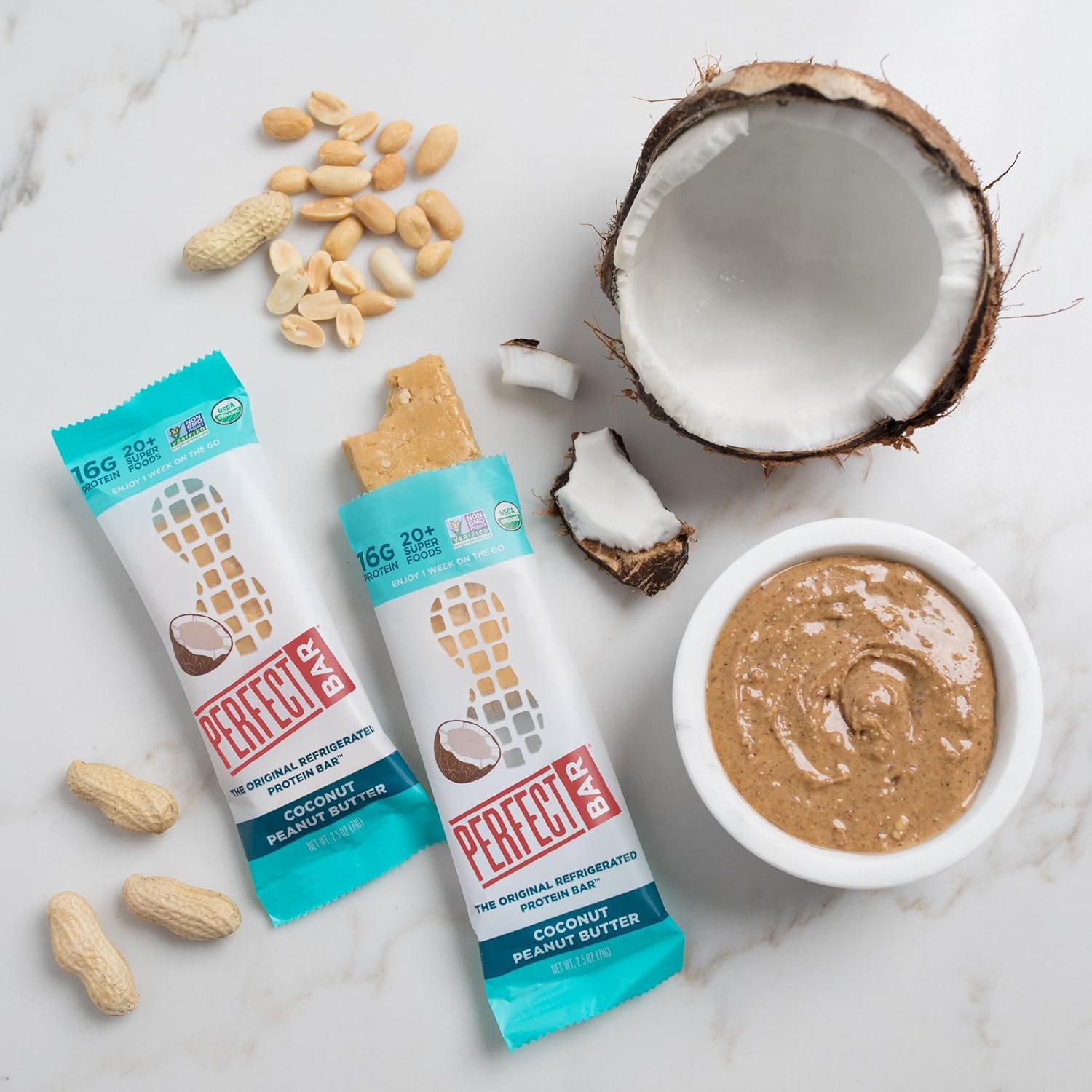 Perfect Bar – Barra de proteína refrigerada original, mantequilla de maní de coco, barra de 2.5 onzas, 8 unidades (paquete de 3)