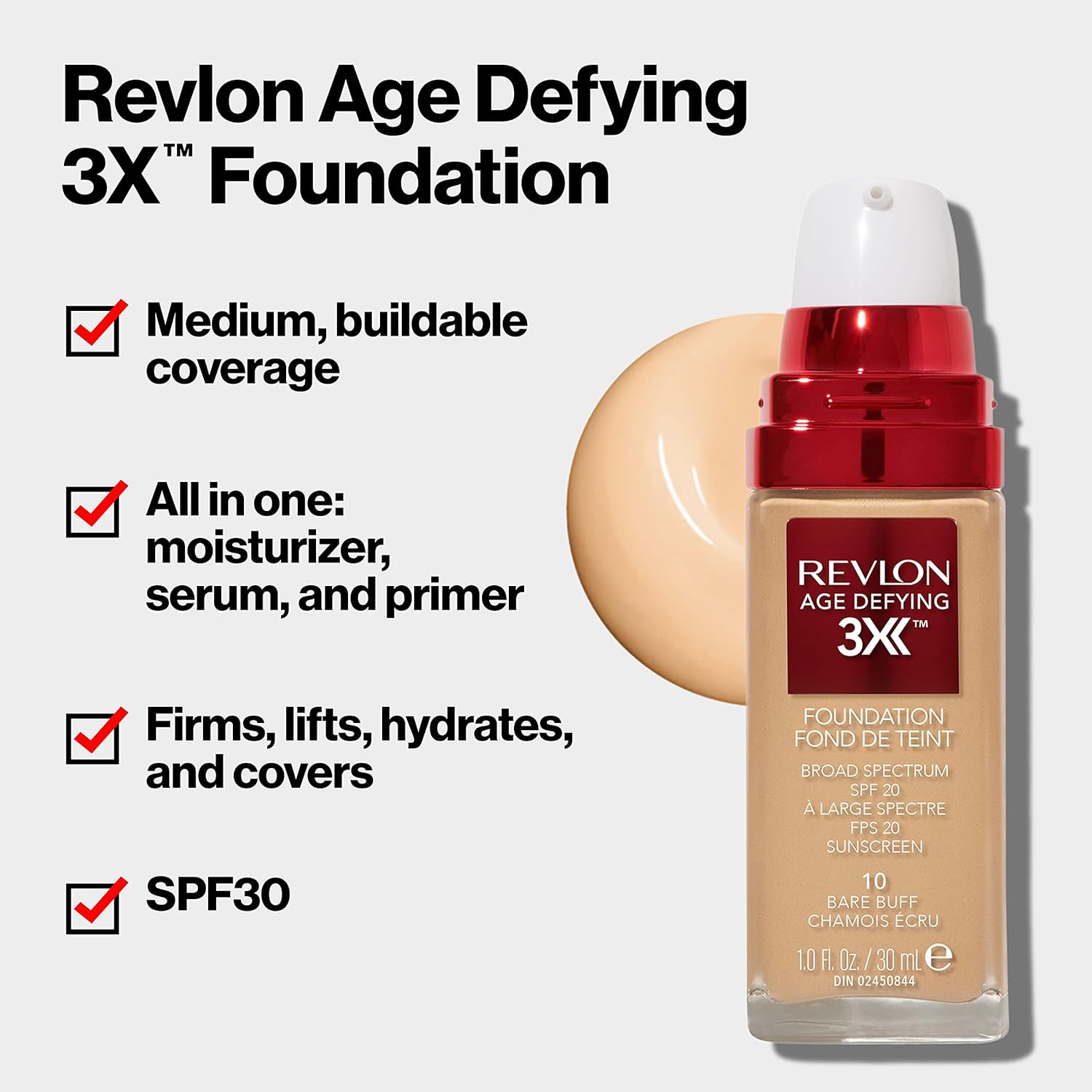 Maquillaje reafirmante y de levantamiento Revlon Age Defying Firming and Lifting Makeup, Beige miel