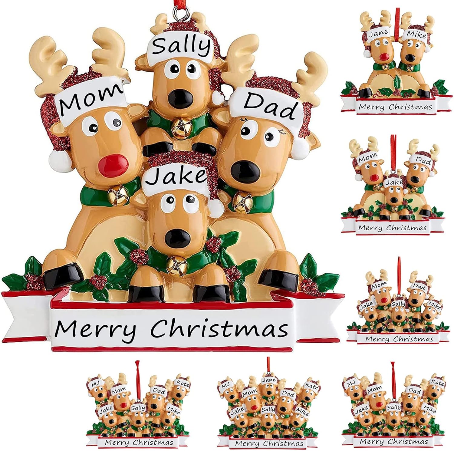Slavna Adornos de Navidad personalizados 2023, familia de 2345678, adornos de Navidad de ciervo, regalos personalizados para árbol de Navidad,