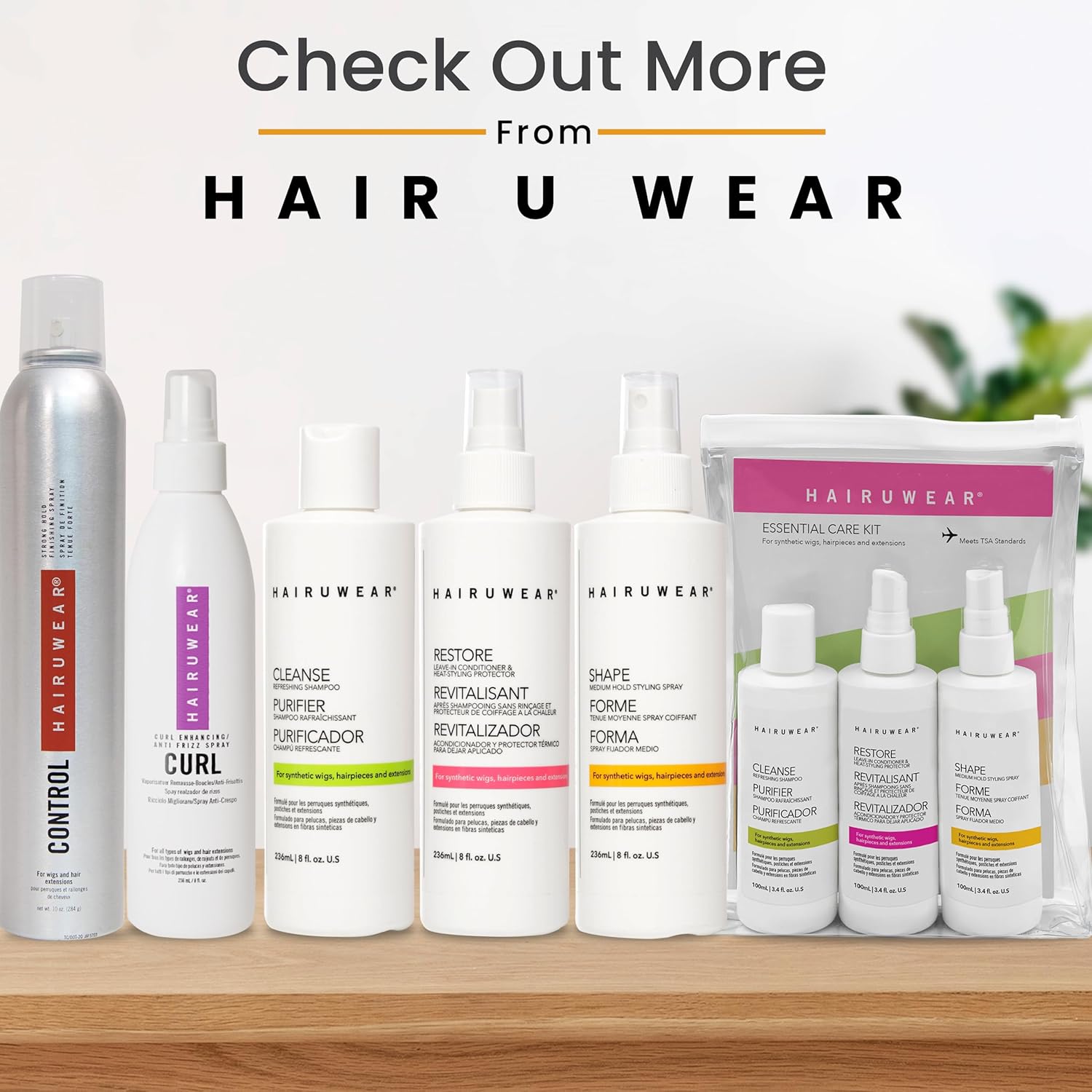 HairUWear- Spray de peinado “Shape” de sujeción media para pelucas y extensiones de cabello, 8 onzas