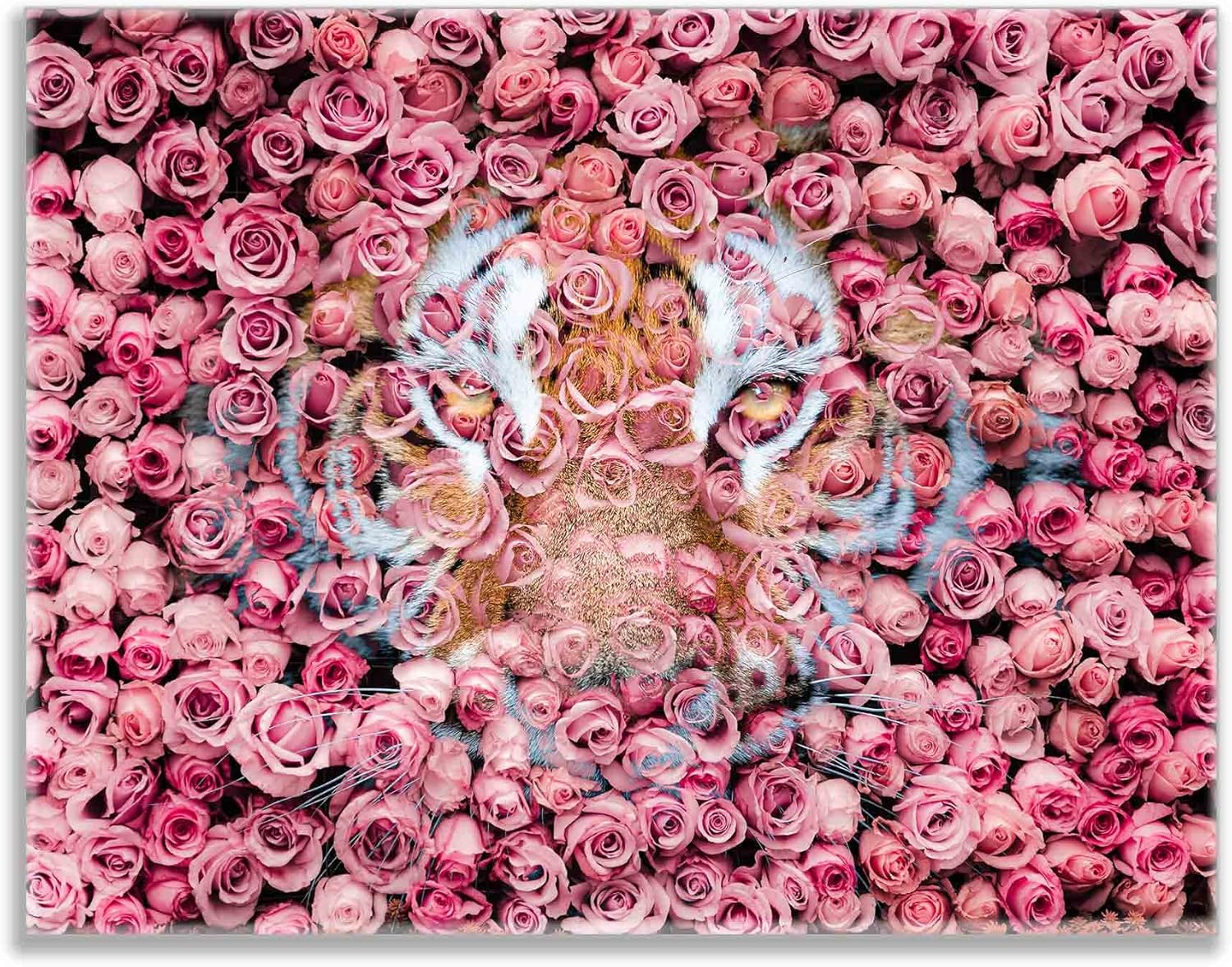 Lienzo impreso con diseño de tigre en rosas (32 x 24 x 1.25 pulgadas)