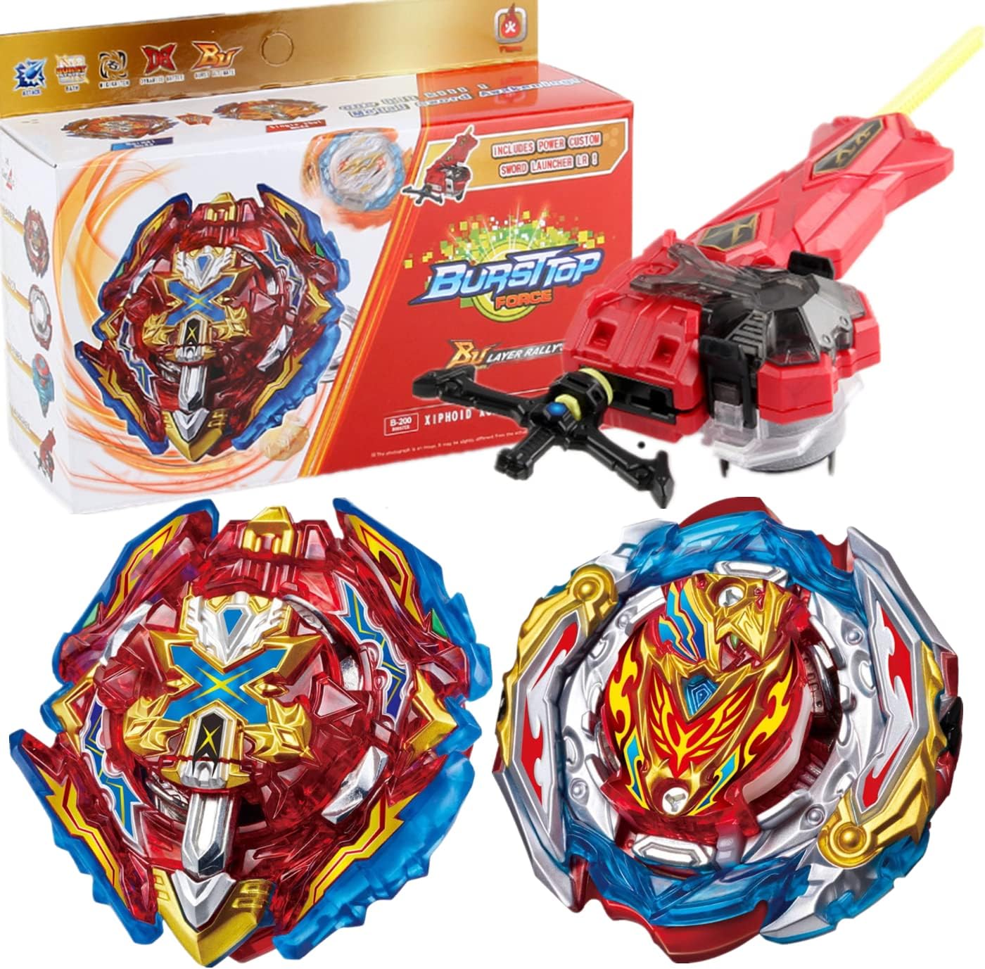 B-201 Zest Achilles Xiphoid Excalibur – Lanzador bidireccional de 1 pieza, juego de camisetas de batalla con lanzadores, giroscopios de cuadrícula