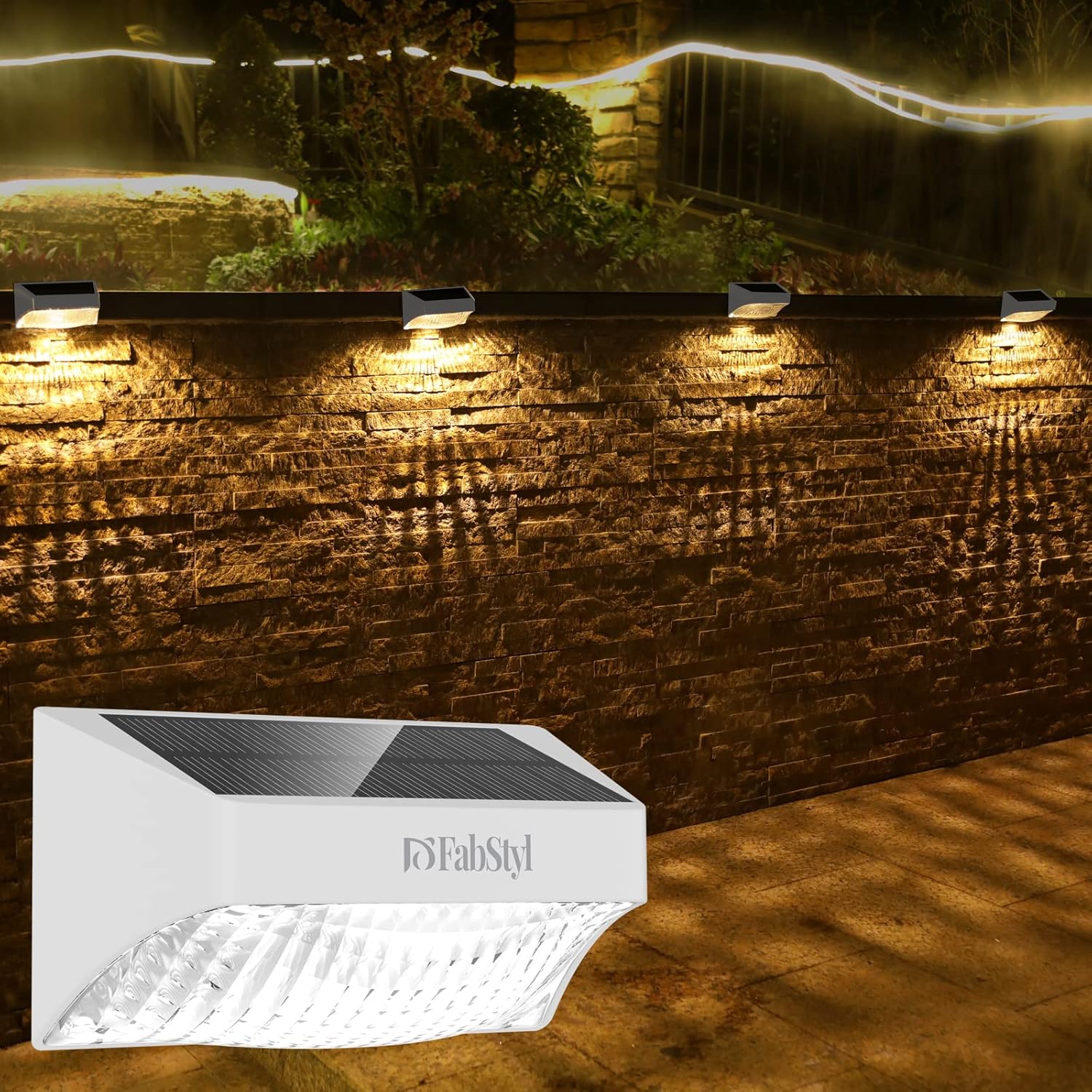 Luces solares para valla, RGB de 10 modos de trabajo, luces solares para exteriores, impermeables, luces solares LED de pared para escaleras,