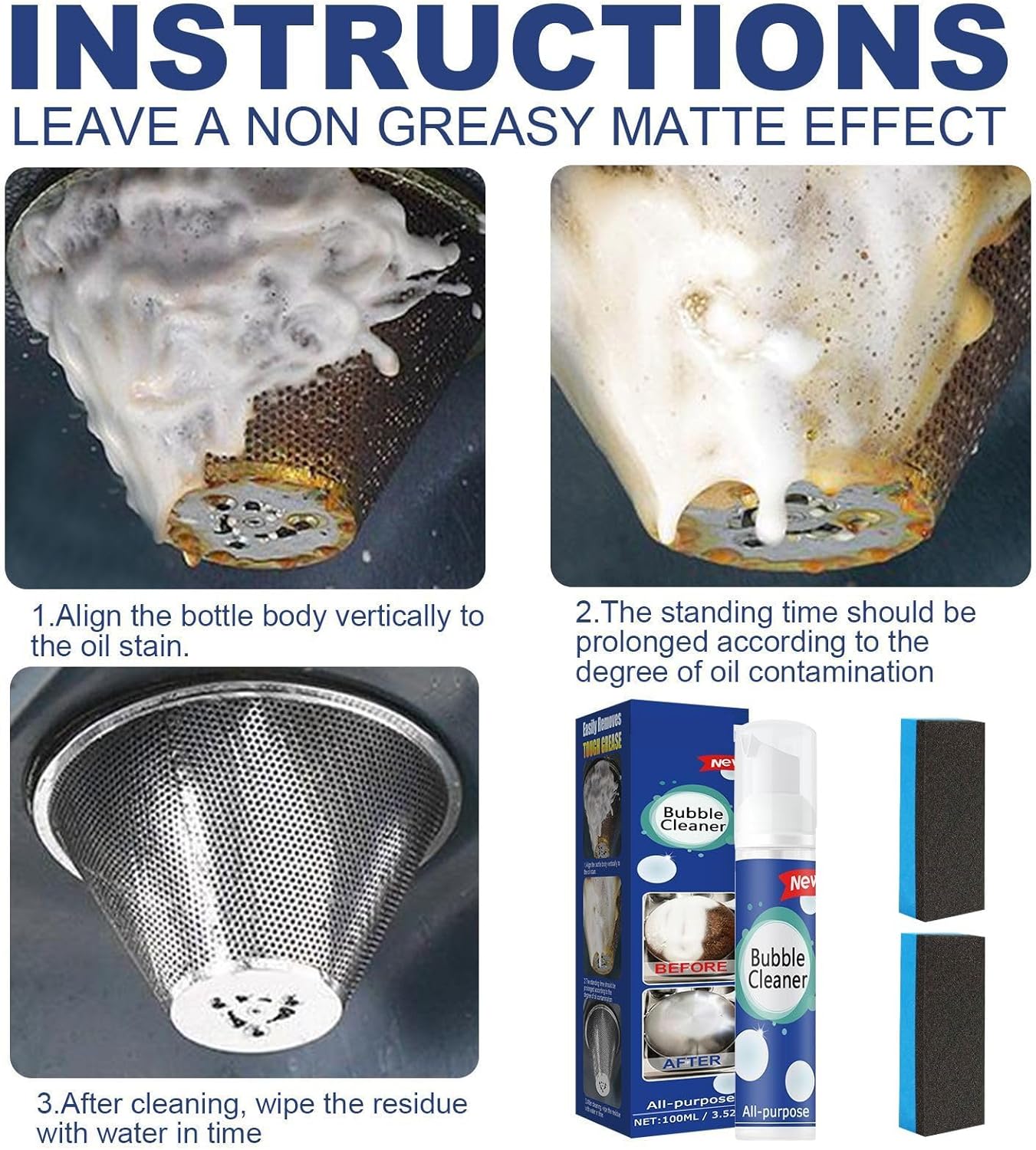 Limpiador de burbujas de 2 piezas, limpiador de manchas de aceite pesado espumoso, limpiador de burbujas multiusos, espray de limpieza profunda para