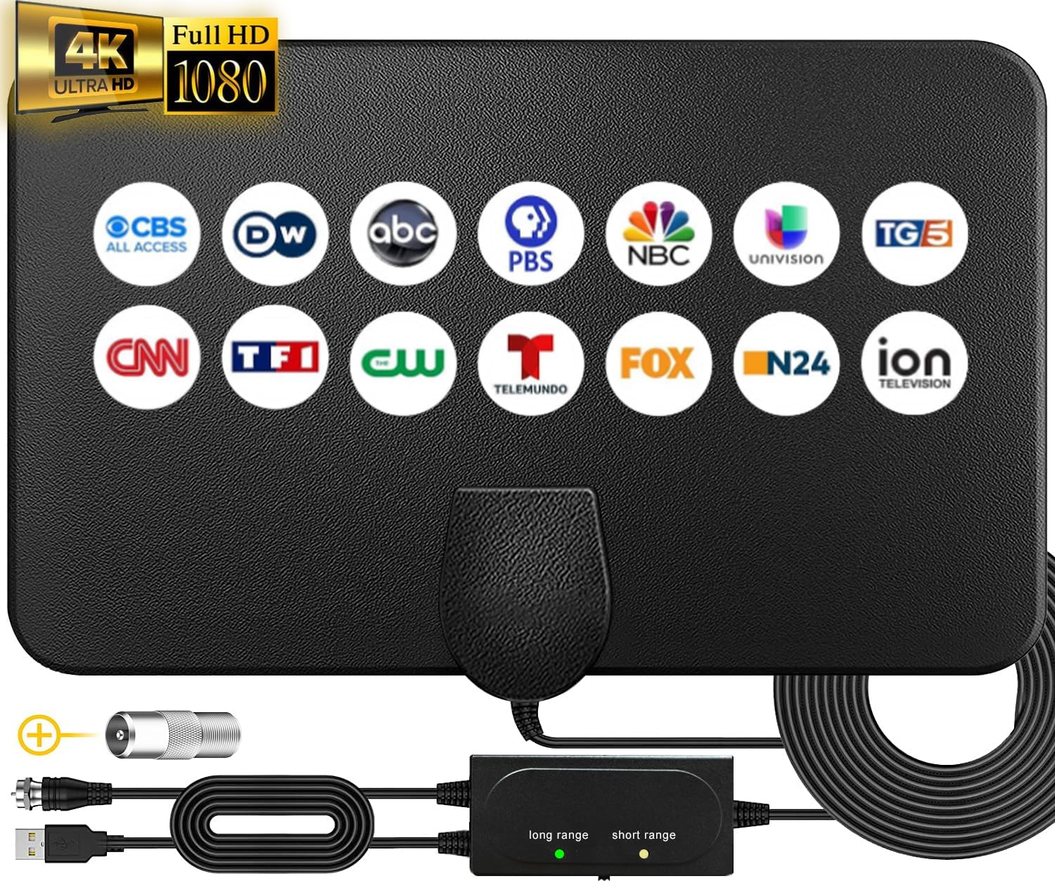 Antena de TV con amplificador de señal amplificadora, antena HDTV mejorada 2024 para Smart TV de hasta 320 millas de alcance, antena digital para