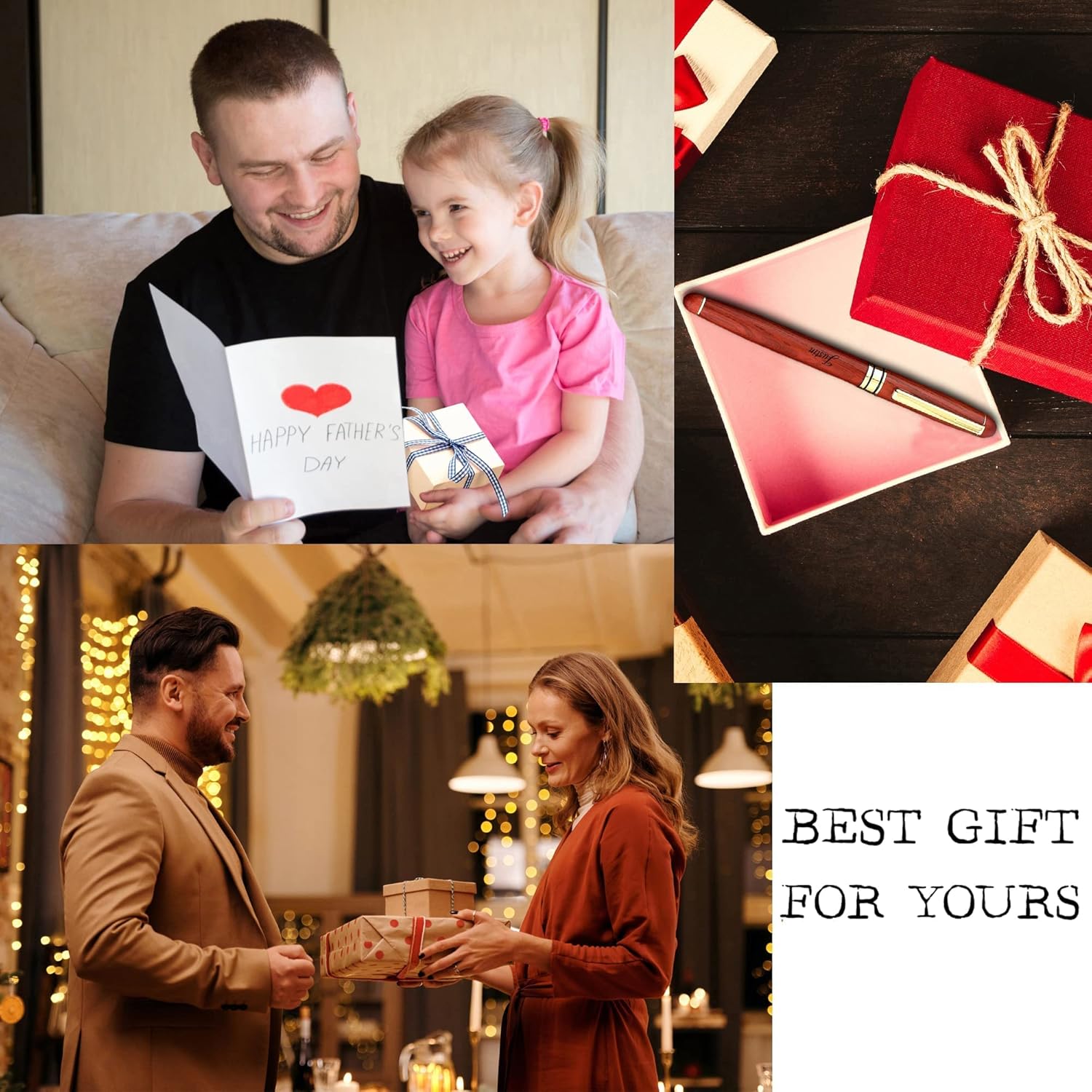 Bolígrafo de acción de perno personalizado, grabado gratis de madera + bolígrafo de metal con 2 repuestos, regalos personalizados para Navidad, día