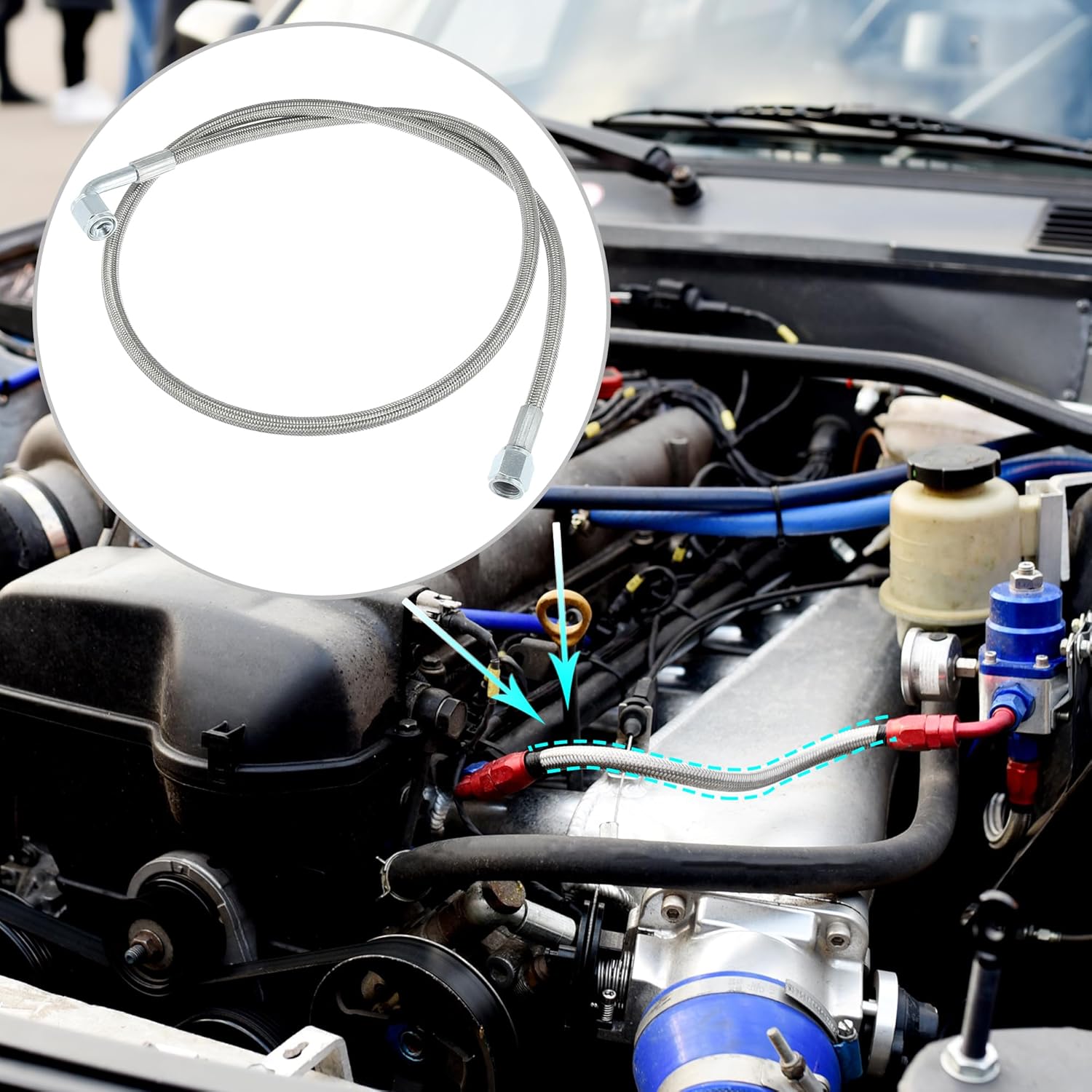 X AUTOHAUX Línea de alimentación de aceite turbo 4AN de 36 pulgadas de longitud de acero inoxidable trenzado AN4 90 grados de presión de extremo de